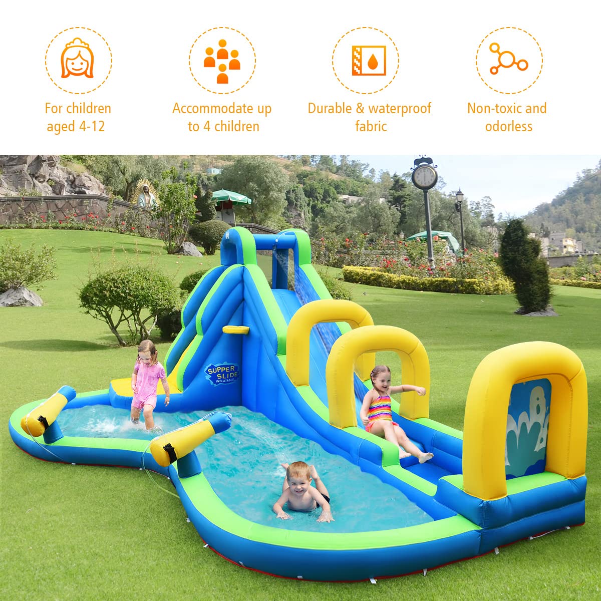 HONEY JOY Kids Inflatable Water Slide, 5 in 1 Giant Water Slide Bouncer Park - Image 2
