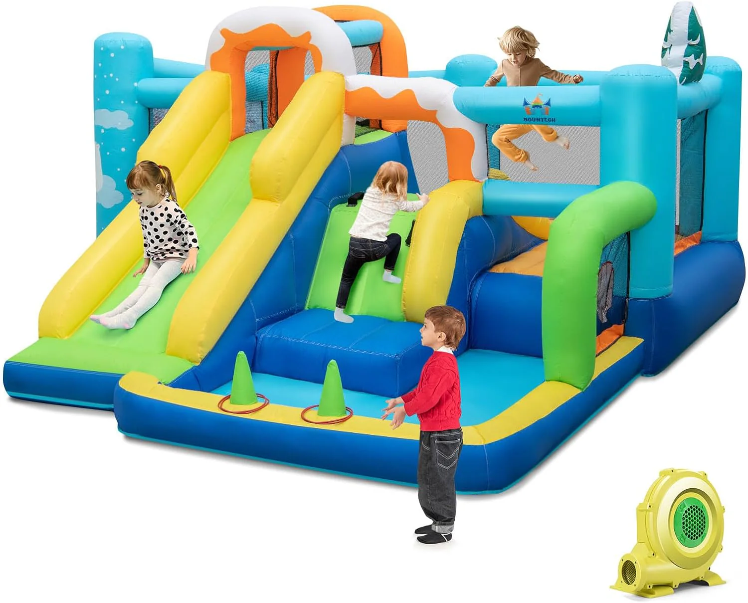 HONEY JOY Kids Inflatable Water Slide, 7-in-1 Outdoor Kids Jumping Castle w/Long Slide, Large Ball Pit, Double Climbing Walls - Image 10