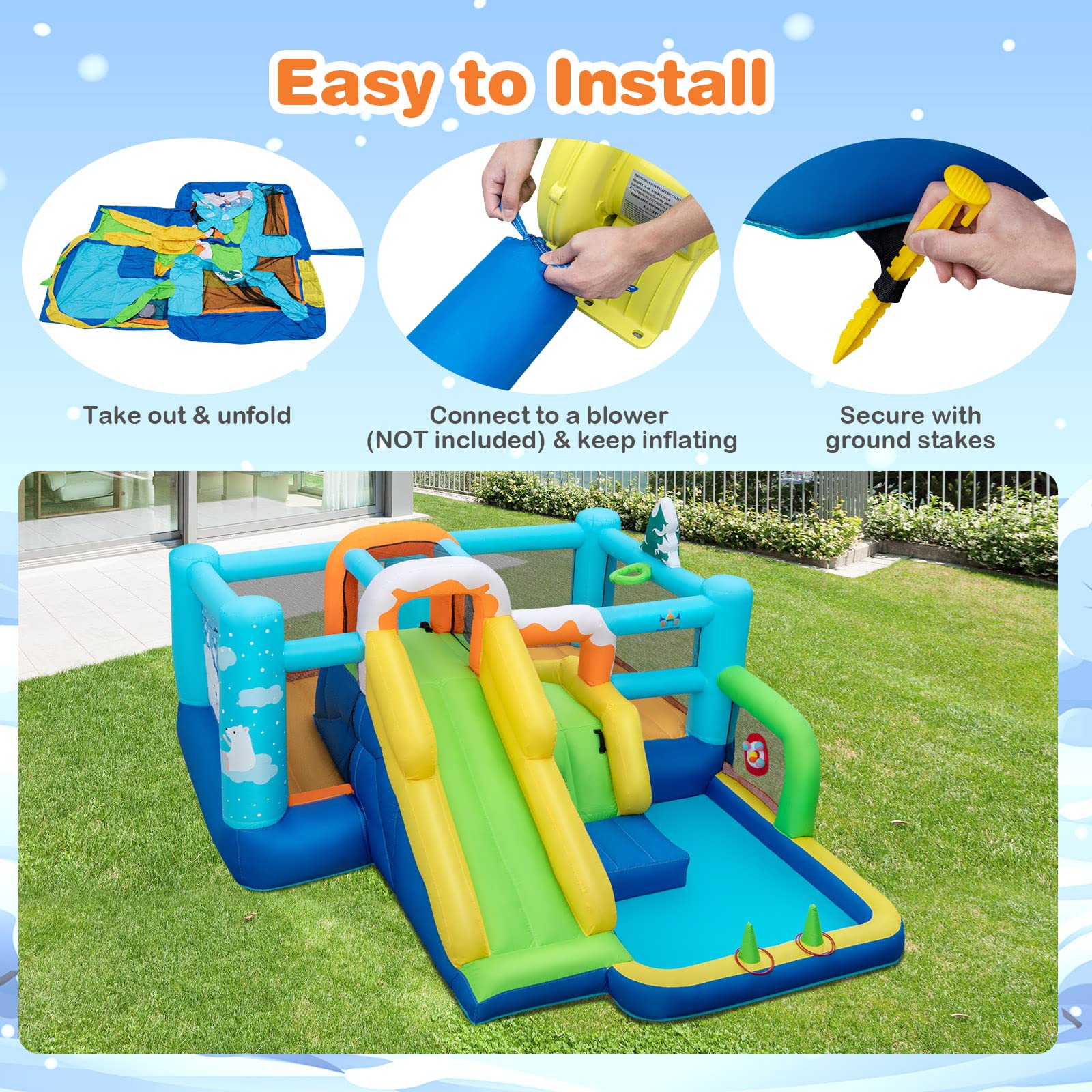 HONEY JOY Kids Inflatable Water Slide, 7-in-1 Outdoor Kids Jumping Castle w/Long Slide, Large Ball Pit, Double Climbing Walls - Image 4