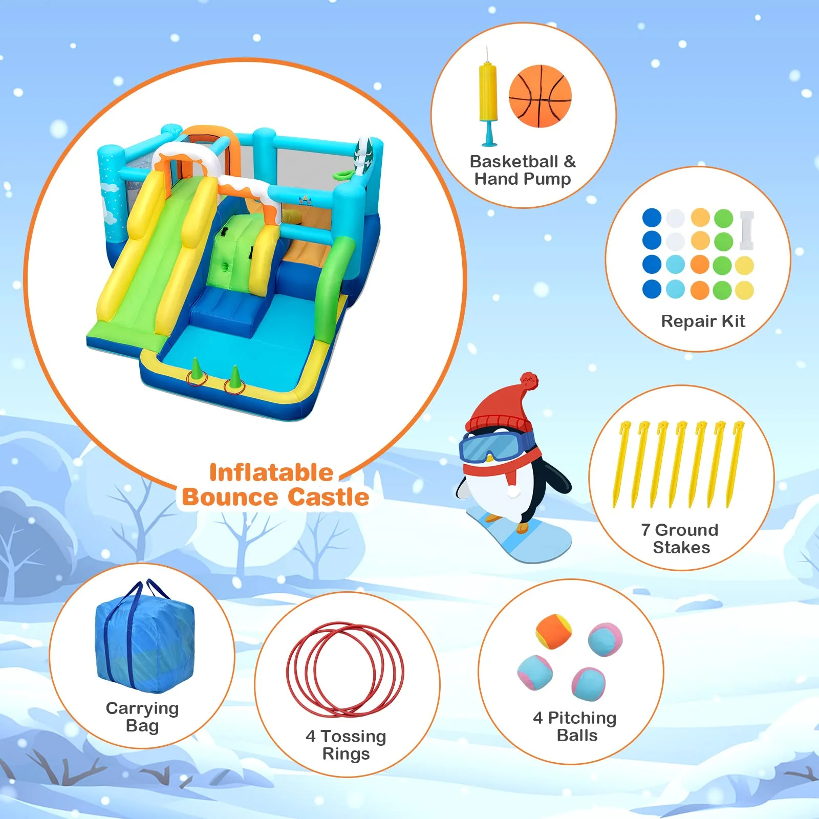 HONEY JOY Kids Inflatable Water Slide, 7-in-1 Outdoor Kids Jumping Castle w/Long Slide, Large Ball Pit, Double Climbing Walls - Image 5