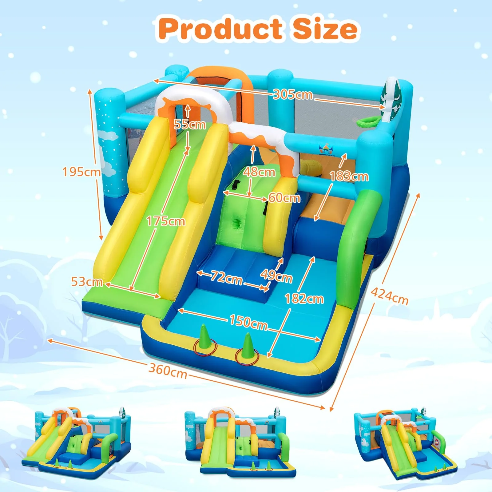 HONEY JOY Kids Inflatable Water Slide, 7-in-1 Outdoor Kids Jumping Castle w/Long Slide, Large Ball Pit, Double Climbing Walls - Image 6