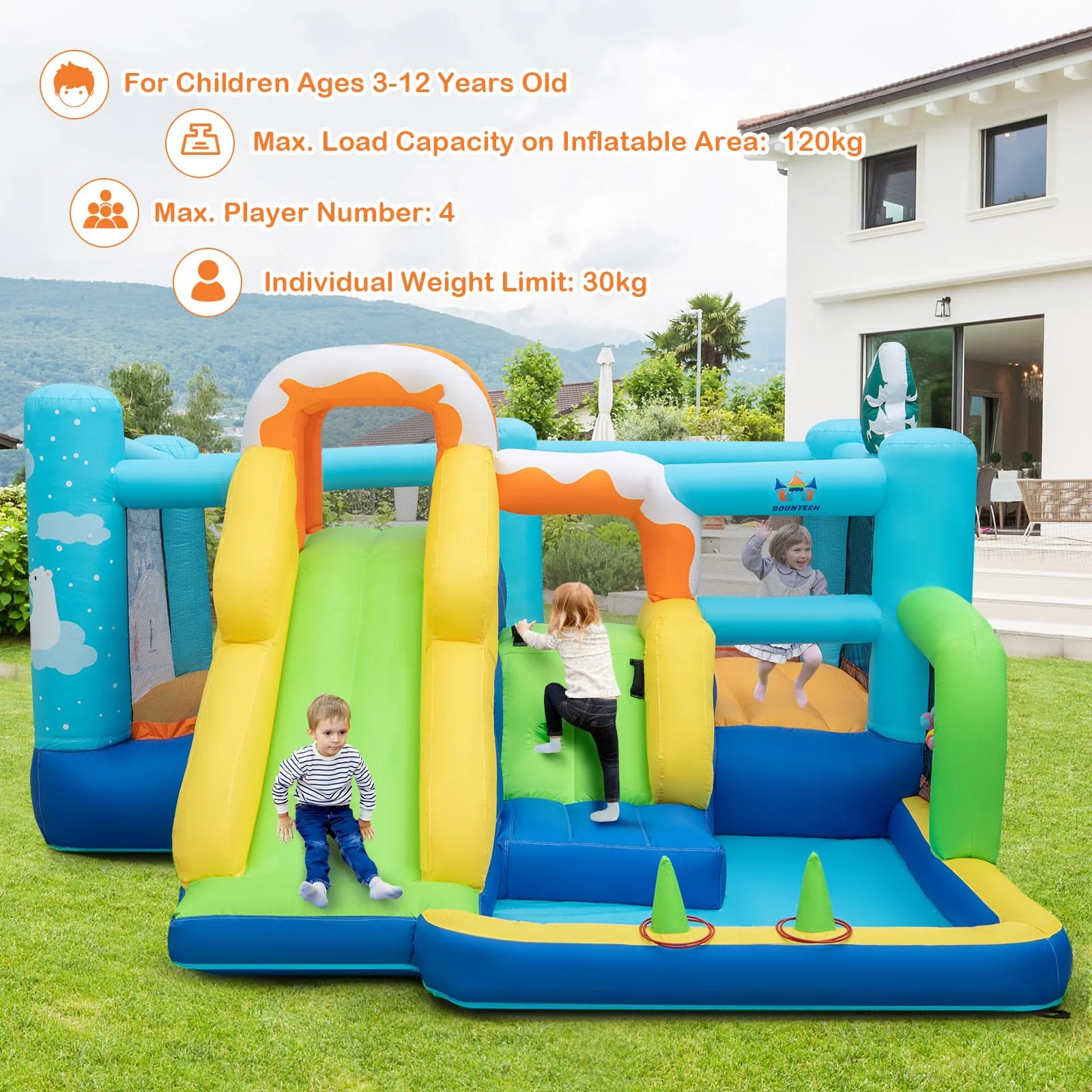 HONEY JOY Kids Inflatable Water Slide, 7-in-1 Outdoor Kids Jumping Castle w/Long Slide, Large Ball Pit, Double Climbing Walls - Image 8