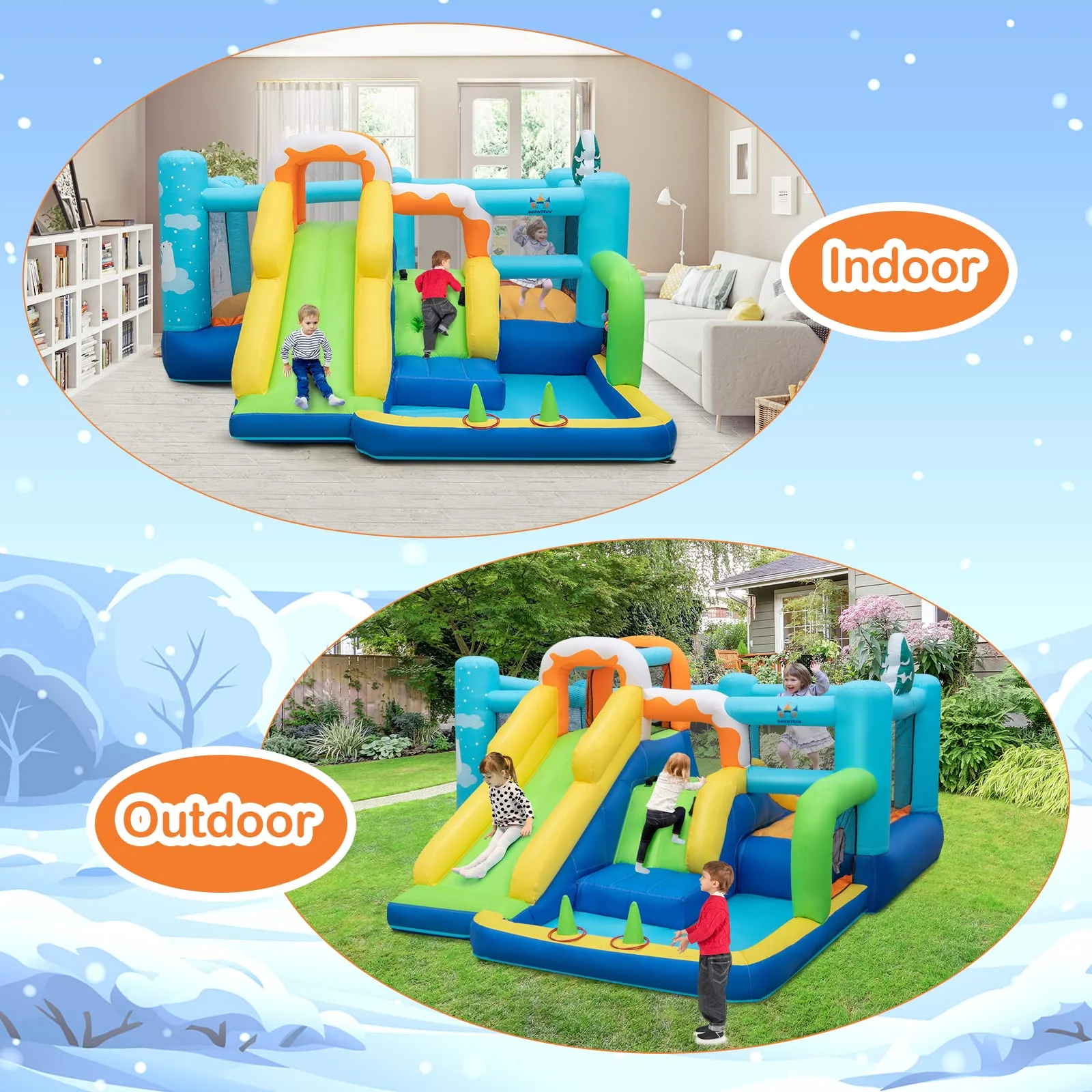 HONEY JOY Kids Inflatable Water Slide, 7-in-1 Outdoor Kids Jumping Castle w/Long Slide, Large Ball Pit, Double Climbing Walls - Image 9