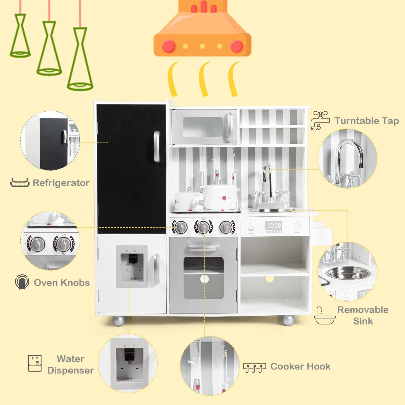 HONEY JOY Kids Kitchen Play Set, Realistic Pretend Playset w/Simulated Sound, Blackboard - Image 2
