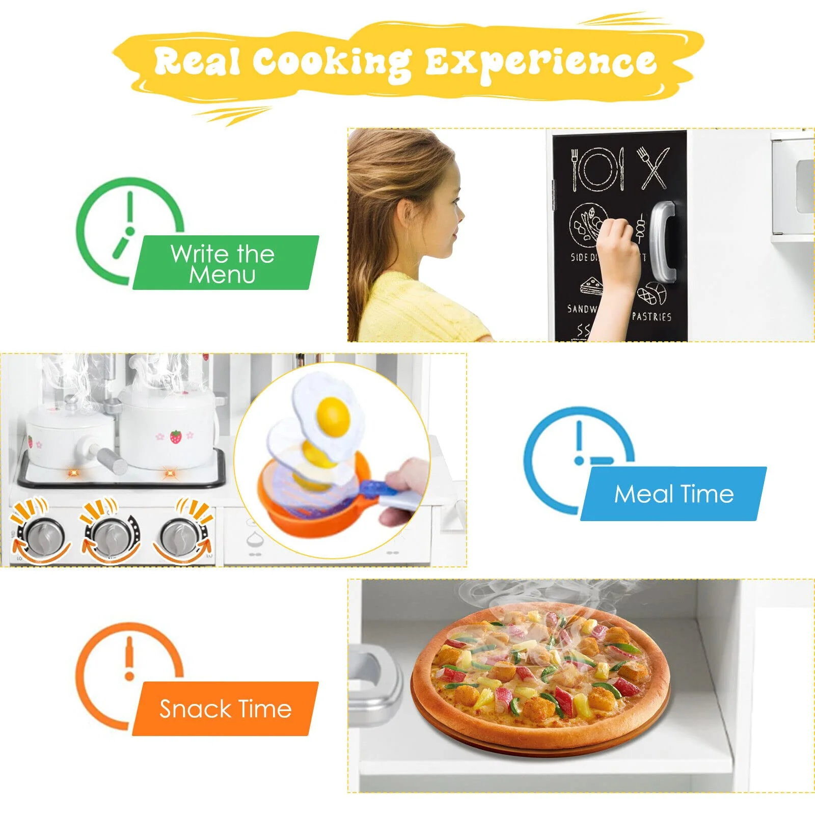 HONEY JOY Kids Kitchen Play Set, Realistic Pretend Playset w/Simulated Sound, Blackboard - Image 3