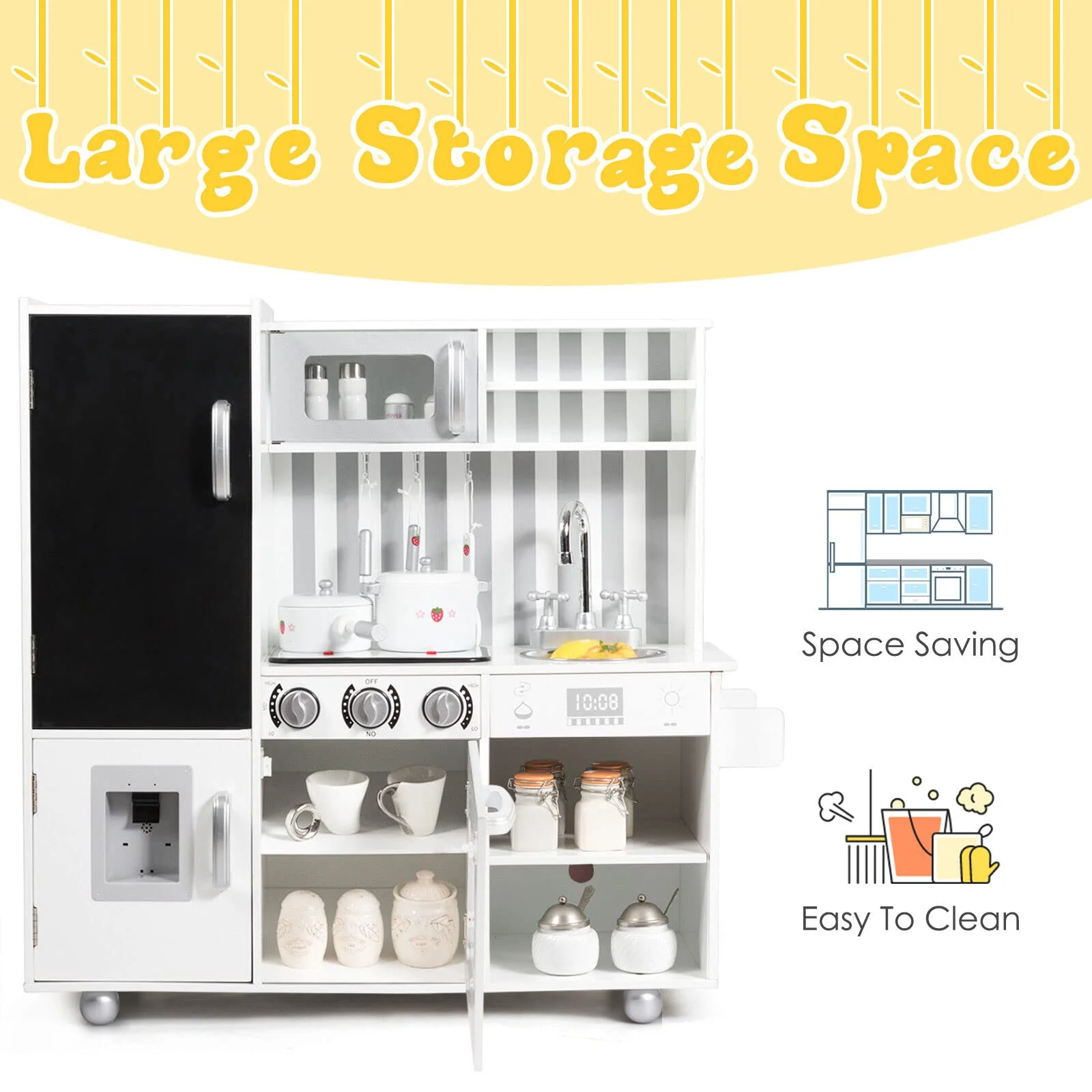 HONEY JOY Kids Kitchen Play Set, Realistic Pretend Playset w/Simulated Sound, Blackboard - Image 5