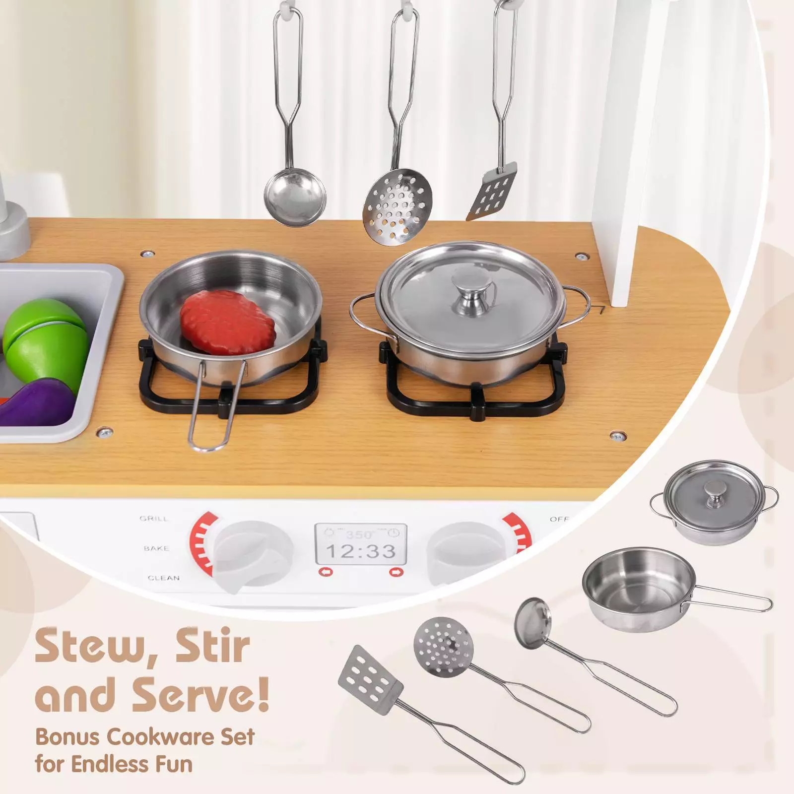 HONEY JOY Kids Kitchen Playset Children Pretend Kitchen Toy Set w/Blackboard - Image 6