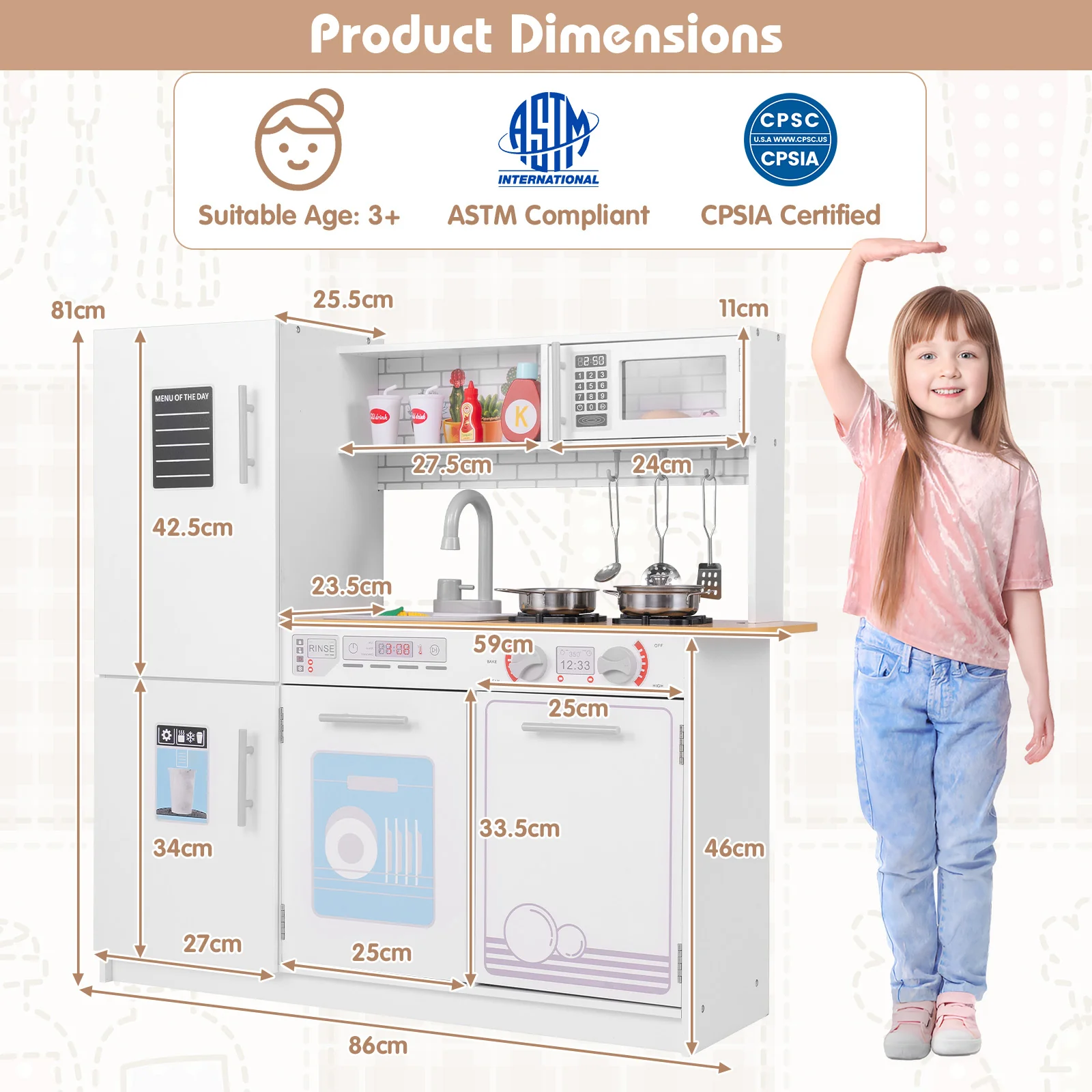 HONEY JOY Kids Kitchen Playset Children Pretend Kitchen Toy Set w/Blackboard - Image 9