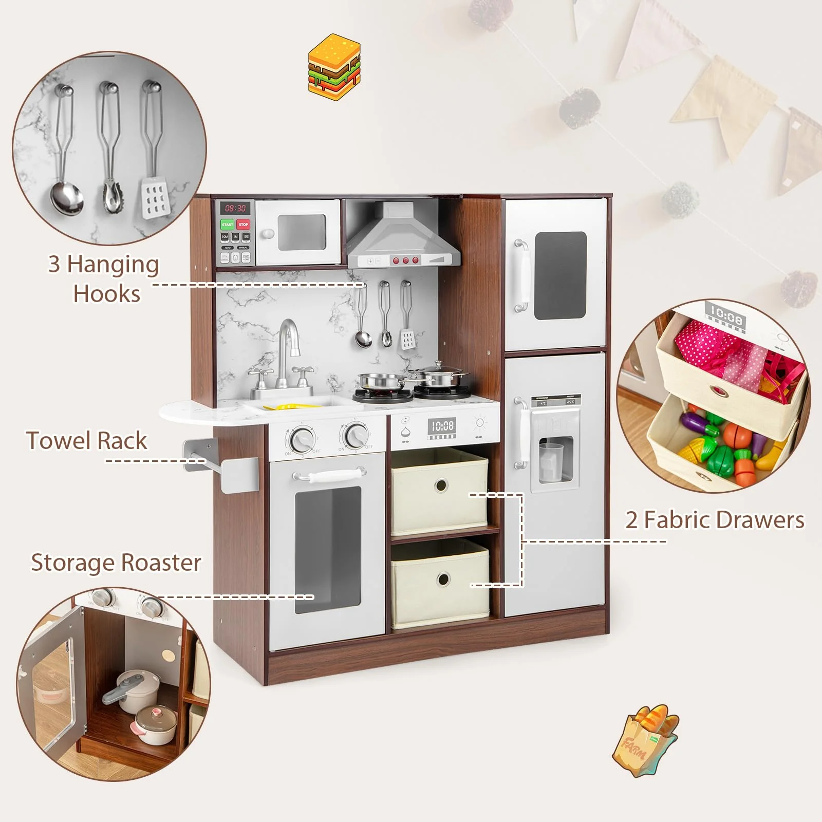 HONEY JOY Kids Kitchen Playset, Modern Toy Kitchen Set - Image 3