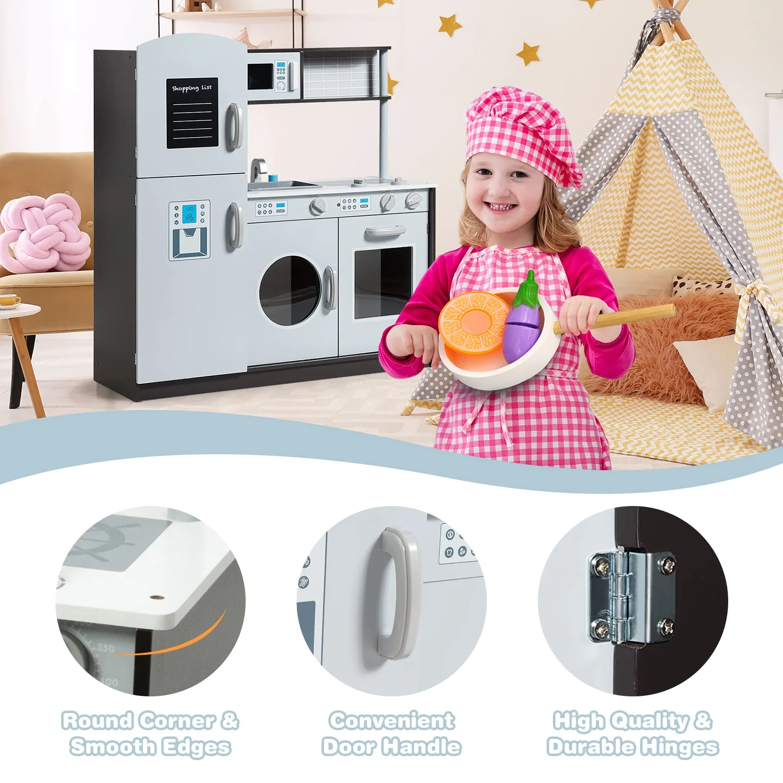 HONEY JOY Kids Kitchen Playset, Pretend Cooking Play Toy Set with Blackboard, Washing Machine - Image 8
