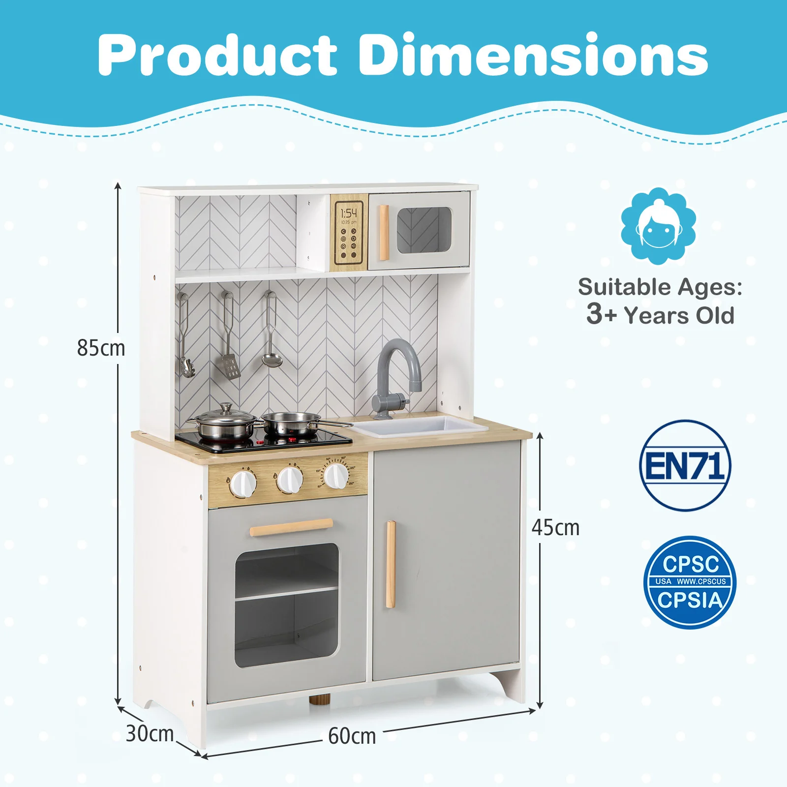 HONEY JOY Kids Kitchen Playset, Pretend Play Kitchen Set with Lights & Sounds, Stove - Image 3
