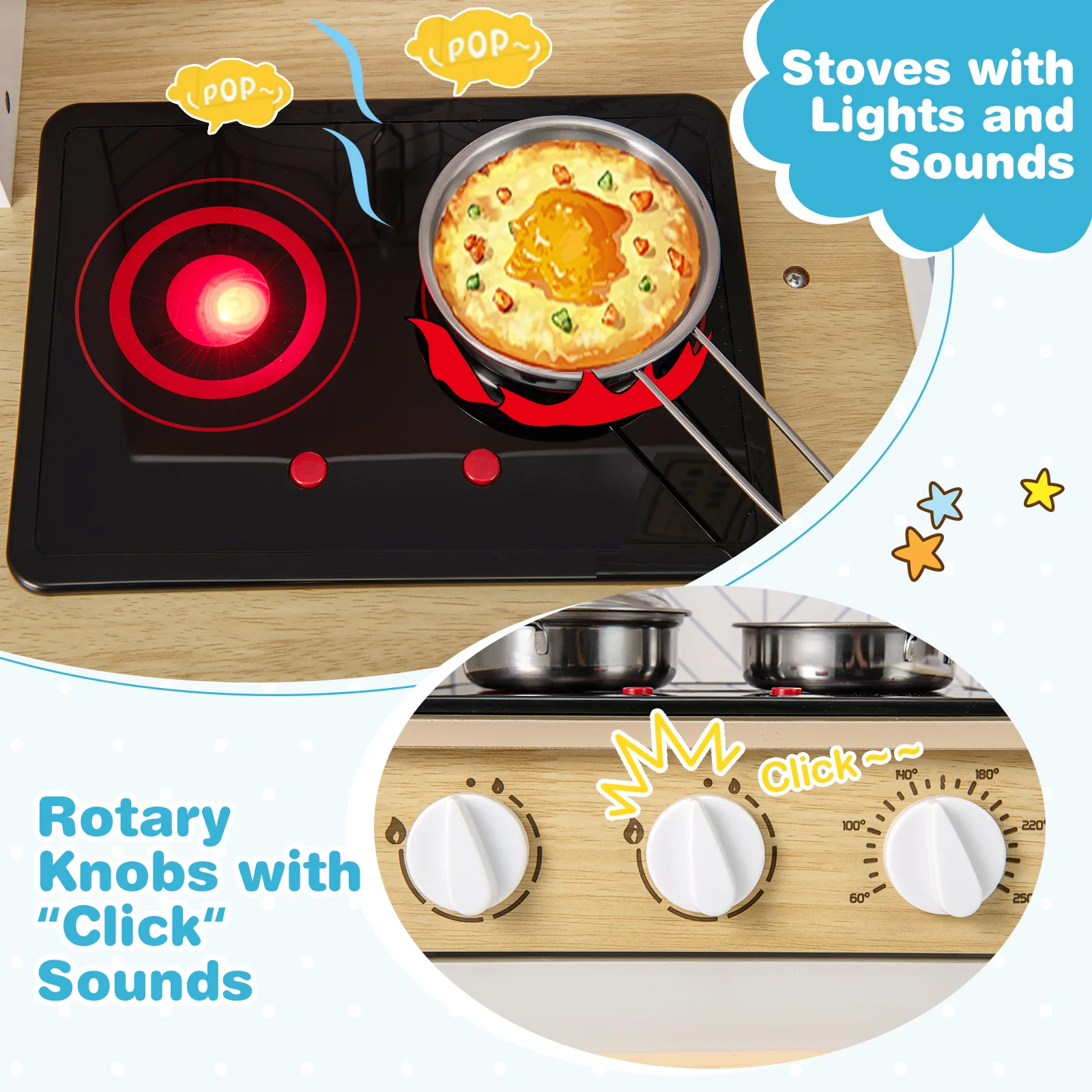 HONEY JOY Kids Kitchen Playset, Pretend Play Kitchen Set with Lights & Sounds, Stove - Image 4