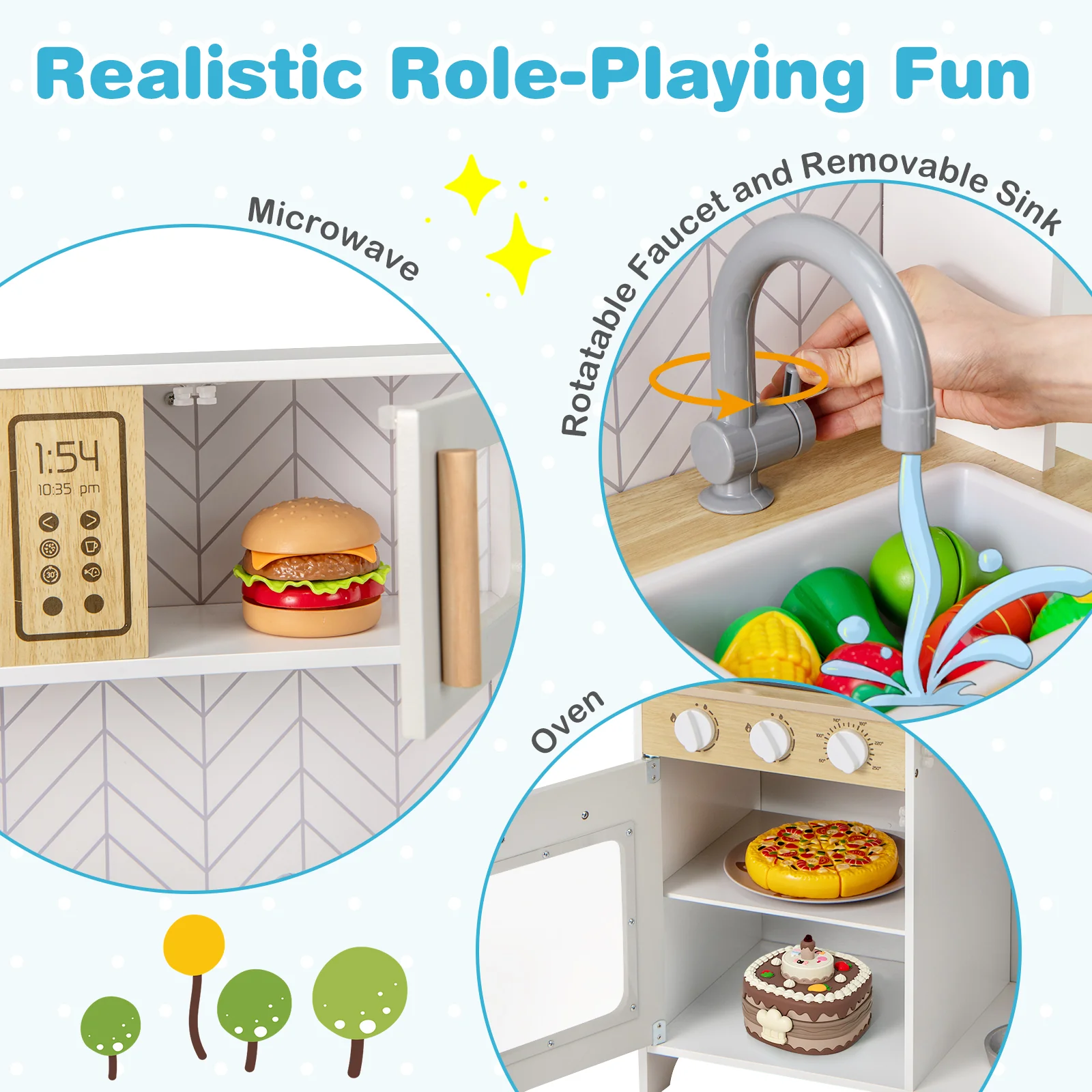 HONEY JOY Kids Kitchen Playset, Pretend Play Kitchen Set with Lights & Sounds, Stove - Image 5