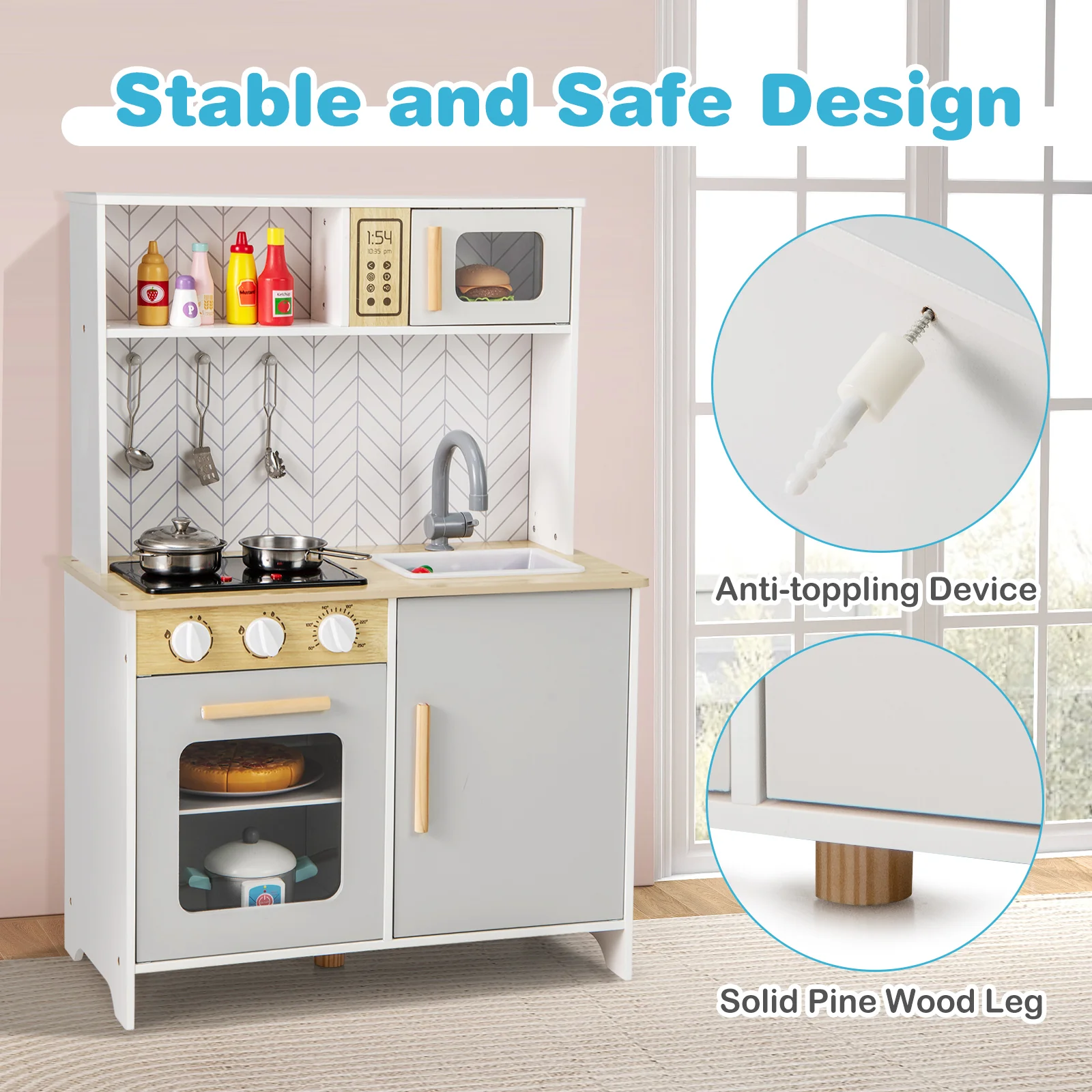 HONEY JOY Kids Kitchen Playset, Pretend Play Kitchen Set with Lights & Sounds, Stove - Image 8