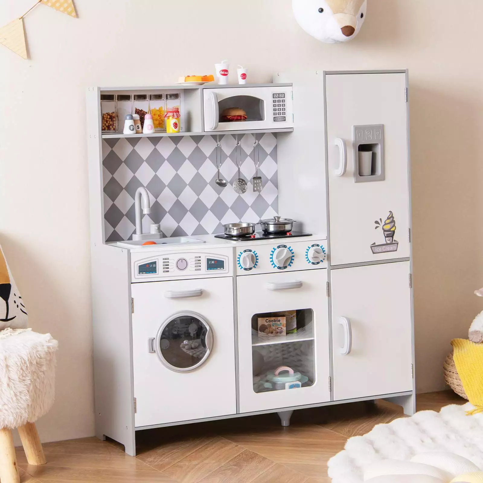 HONEY JOY Kids Kitchen Playset Pretend Play Kitchen Toy Set w/Washing Machine - Image 2
