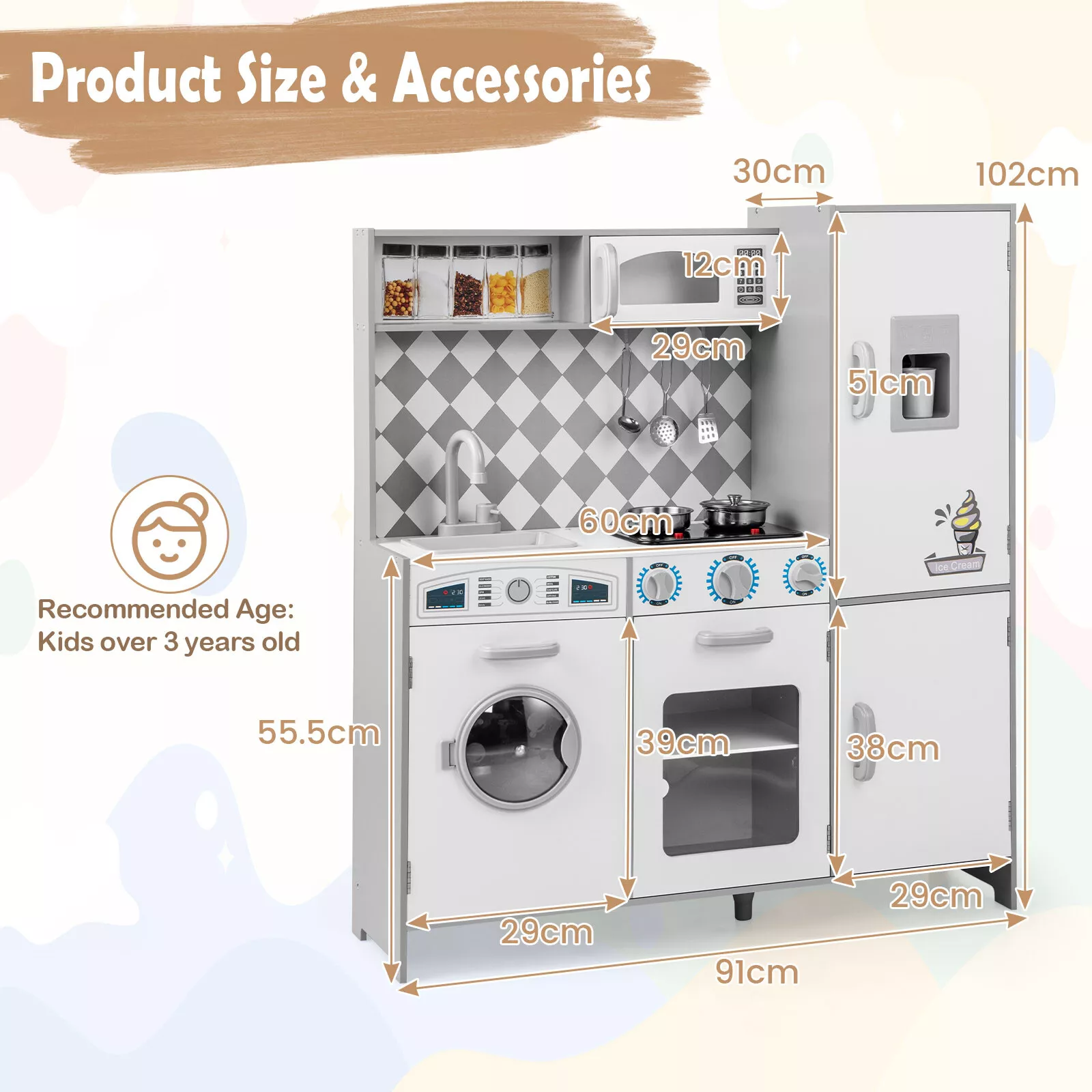 HONEY JOY Kids Kitchen Playset Pretend Play Kitchen Toy Set w/Washing Machine - Image 4