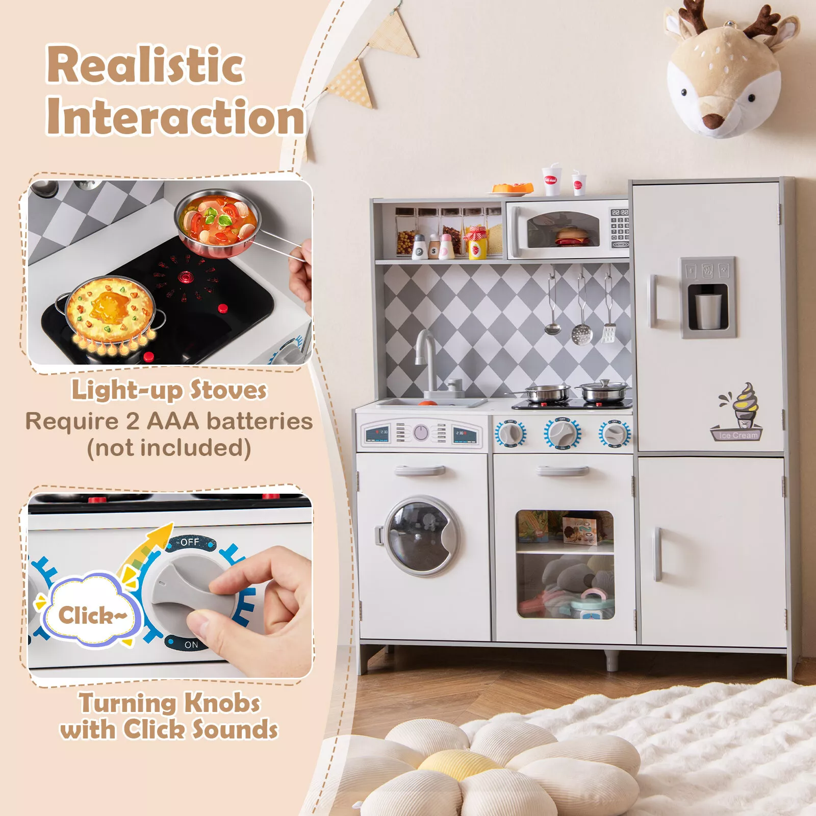 HONEY JOY Kids Kitchen Playset Pretend Play Kitchen Toy Set w/Washing Machine - Image 9