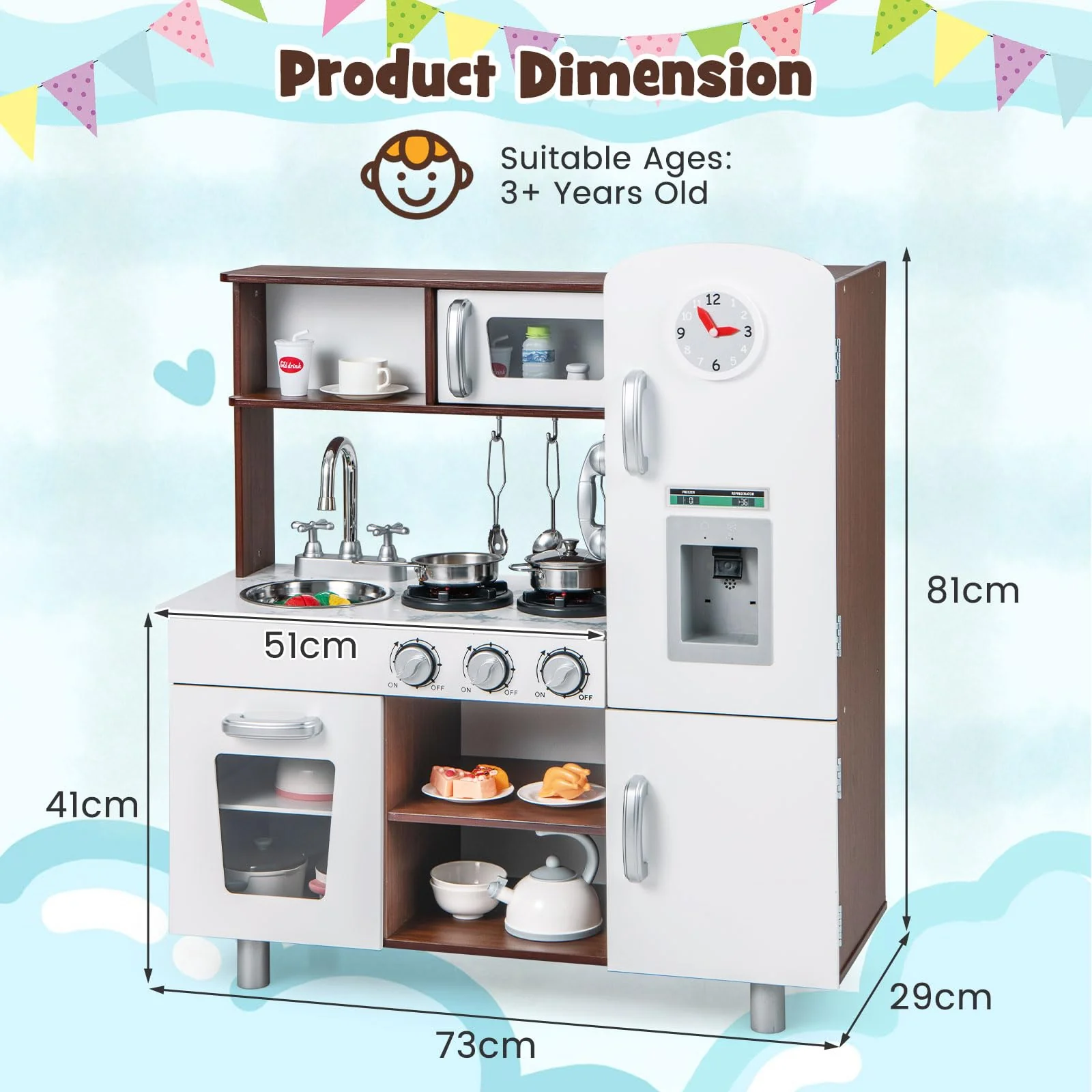 HONEY JOY Kids Kitchen Playset, Pretend Play Kitchen Toy w/Realistic Sounds & Lights - Image 5