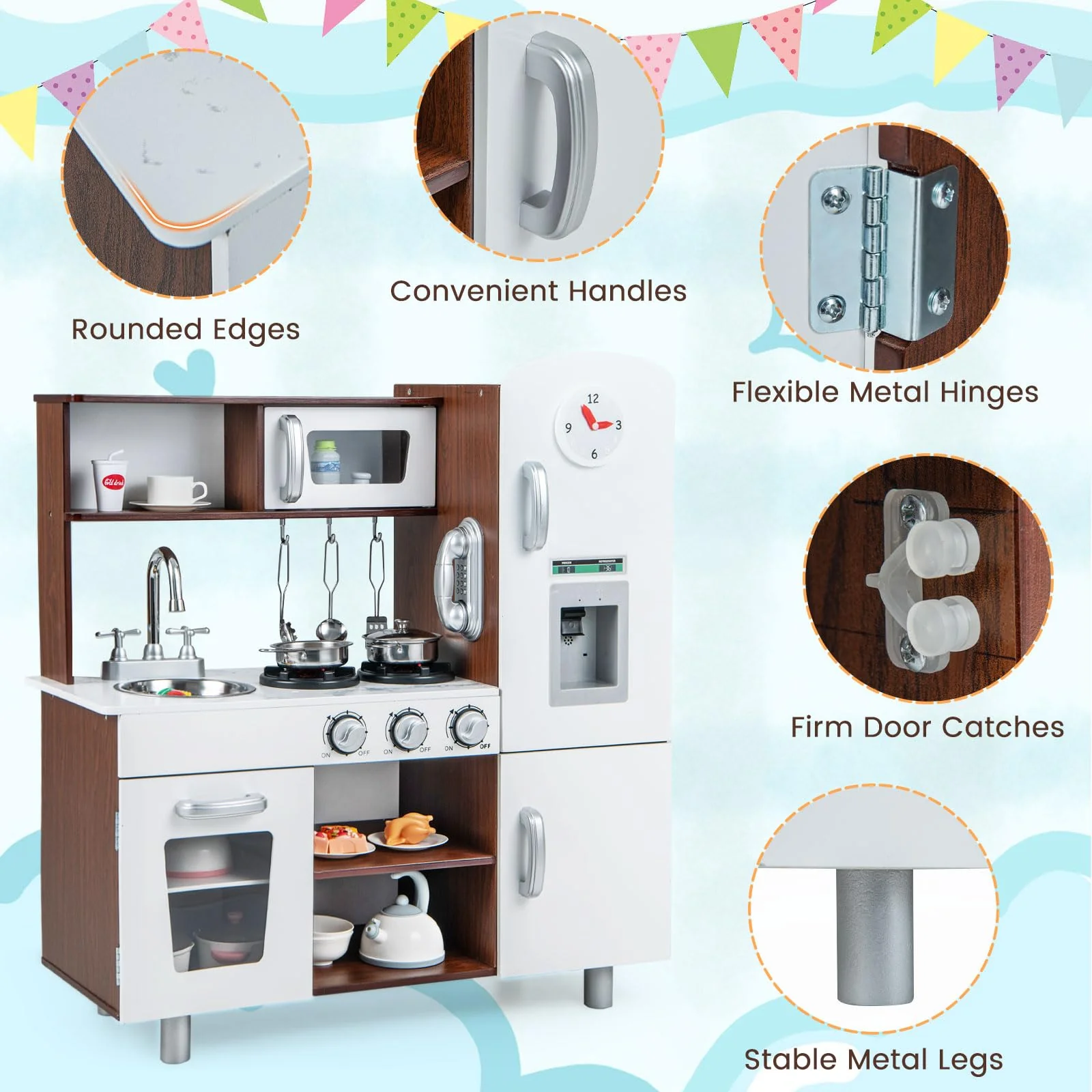HONEY JOY Kids Kitchen Playset, Pretend Play Kitchen Toy w/Realistic Sounds & Lights - Image 7