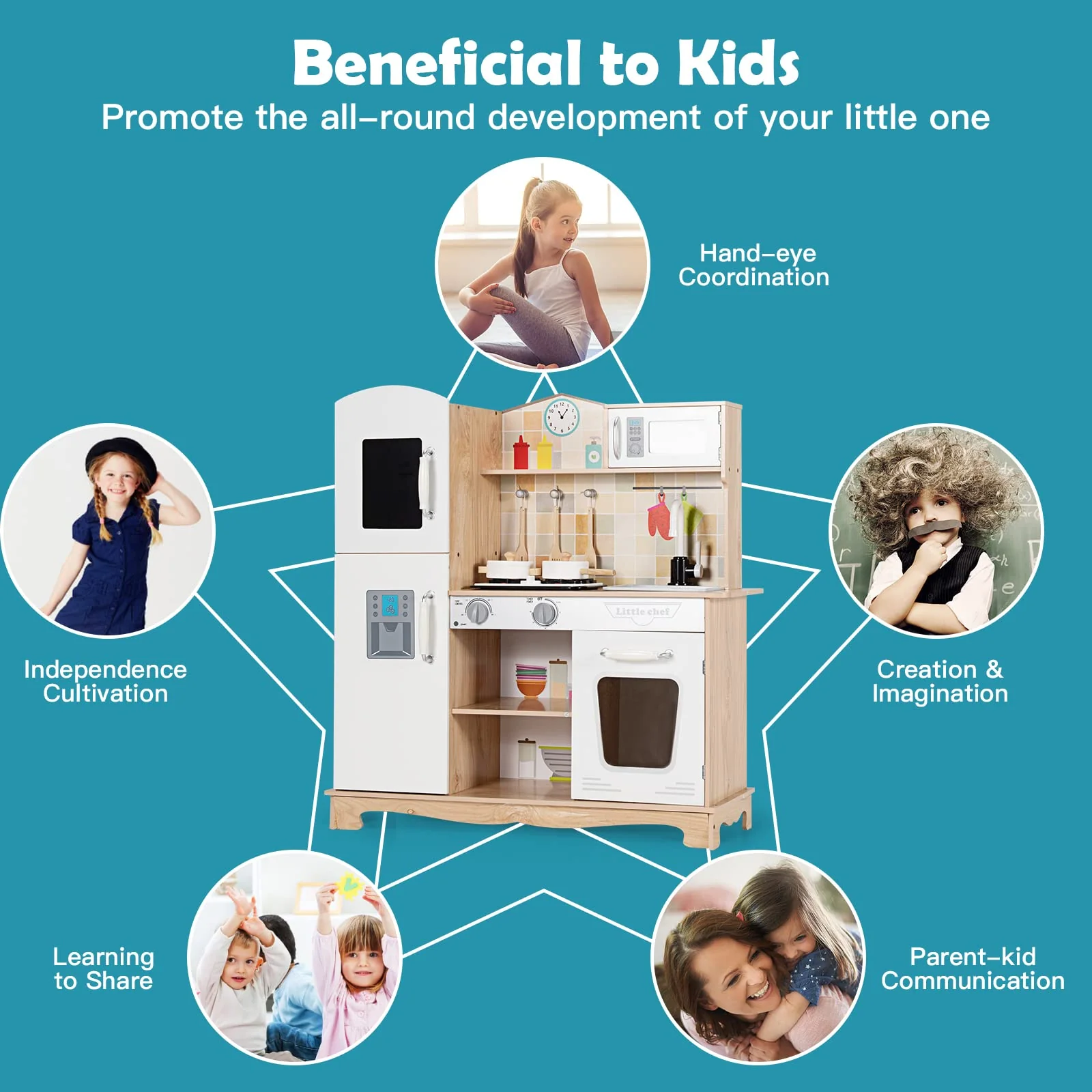 HONEY JOY Kids Kitchen Playset, Pretend Playset W/Realistic Light & Sound - Image 8