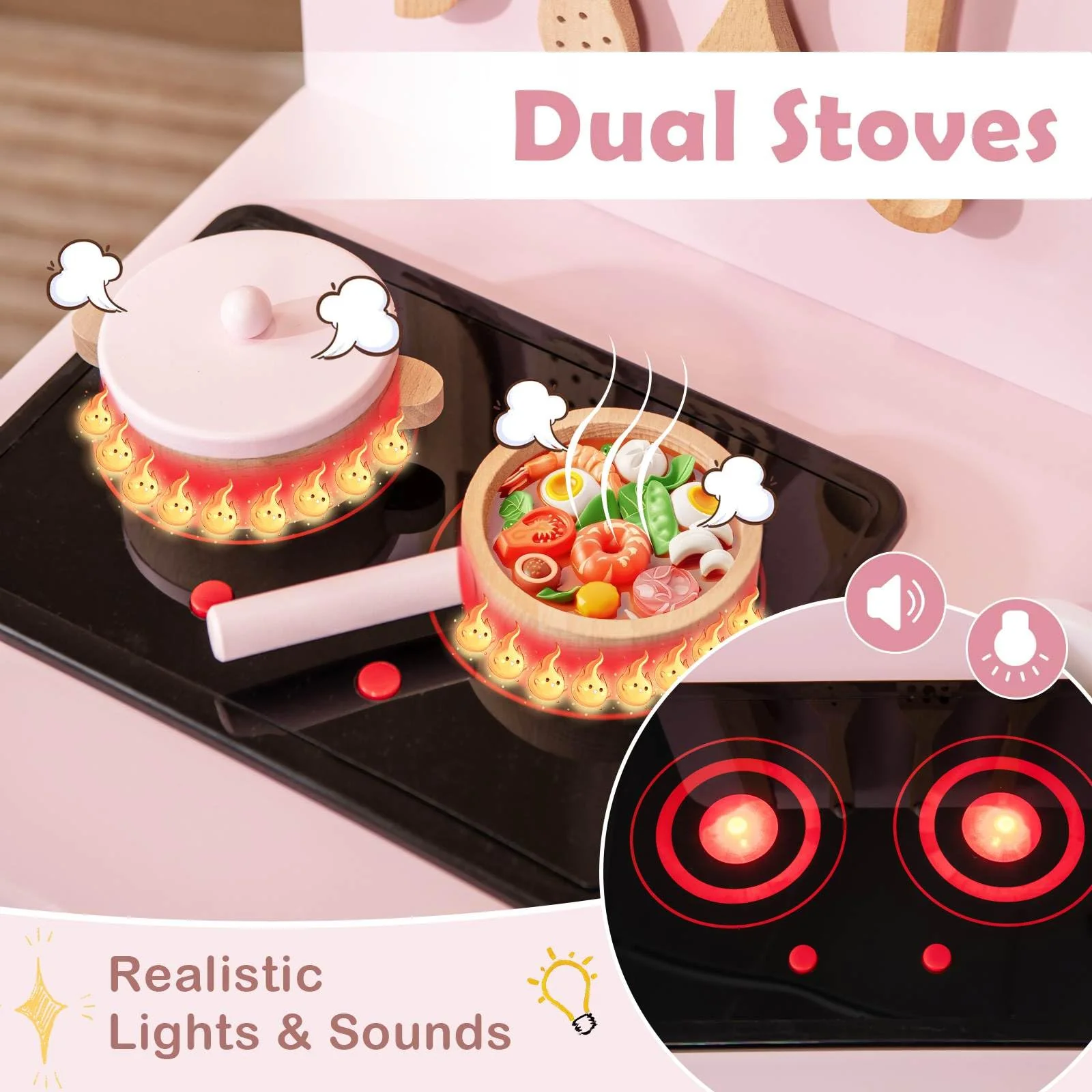 HONEY JOY Kids Kitchen Playset, Toddler Pretend Play Kitchen with Light up Stove & Cooking Sounds - Image 7