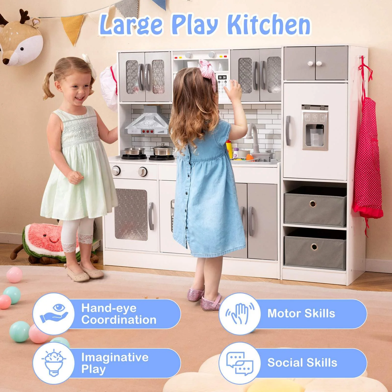 HONEY JOY Kids Kitchen Playset with Lights and Sounds - Image 2