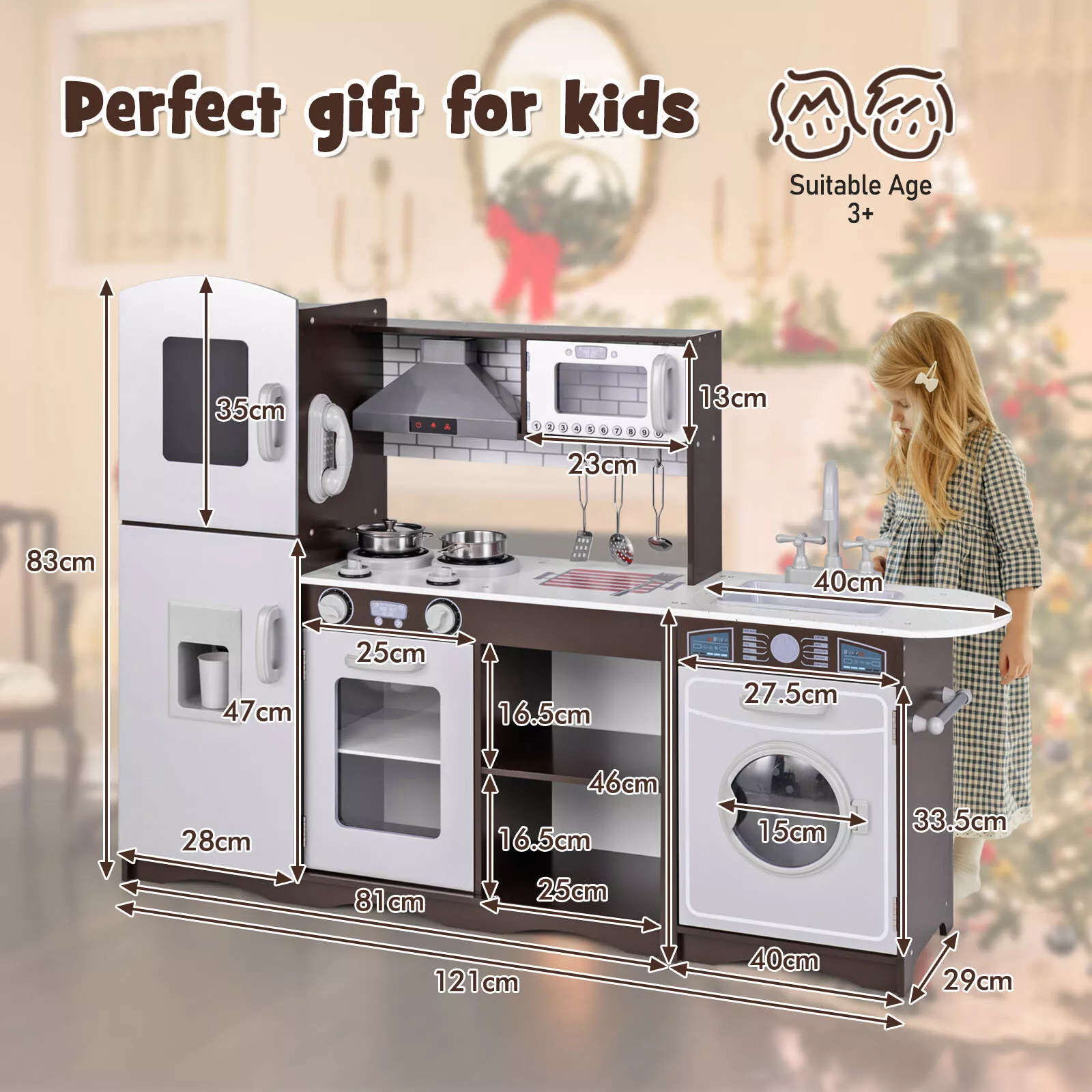 HONEY JOY Kids Kitchen Playset Wooden Corner Play Kitchen Cooking Stove Play Set - Image 4