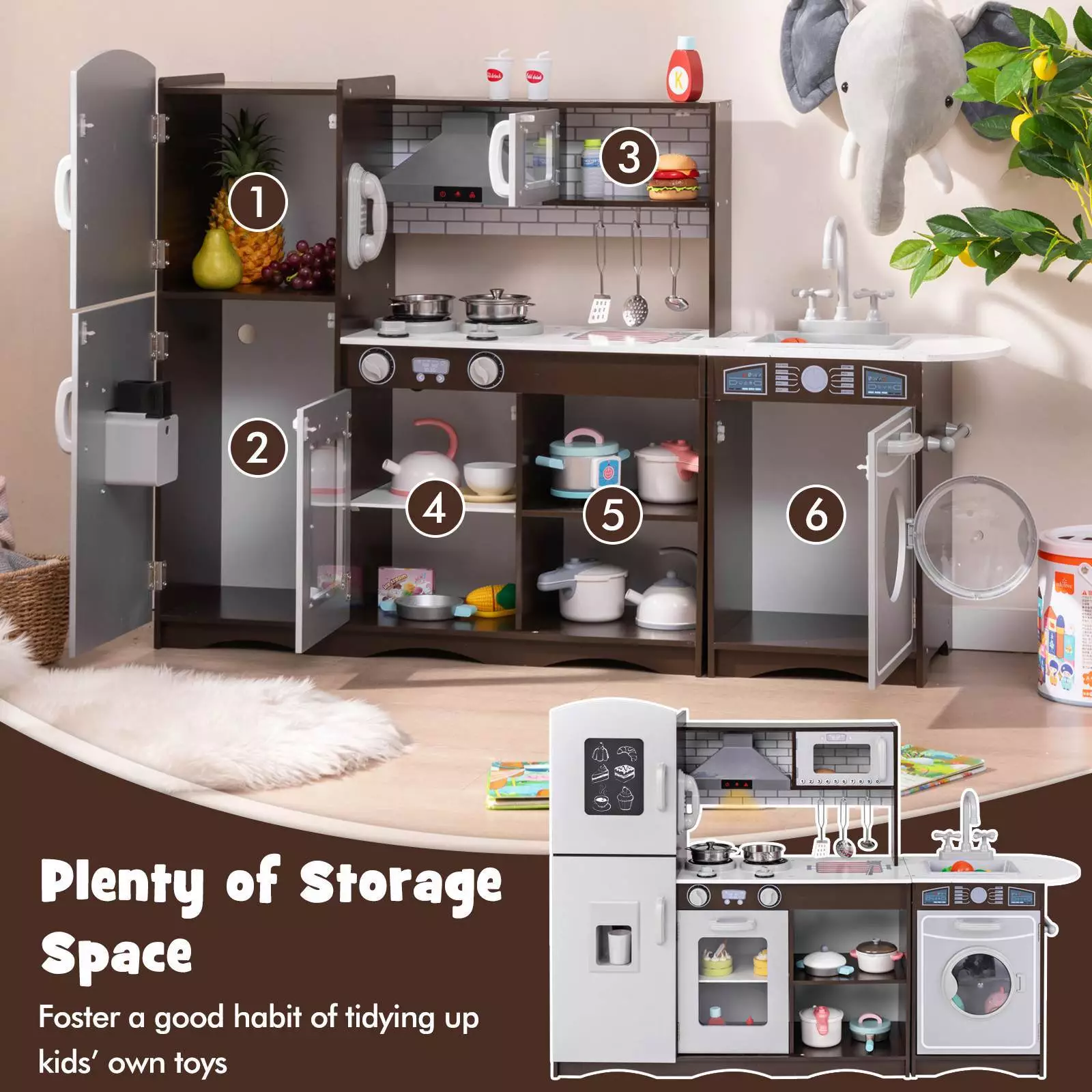 HONEY JOY Kids Kitchen Playset Wooden Corner Play Kitchen Cooking Stove Play Set - Image 5