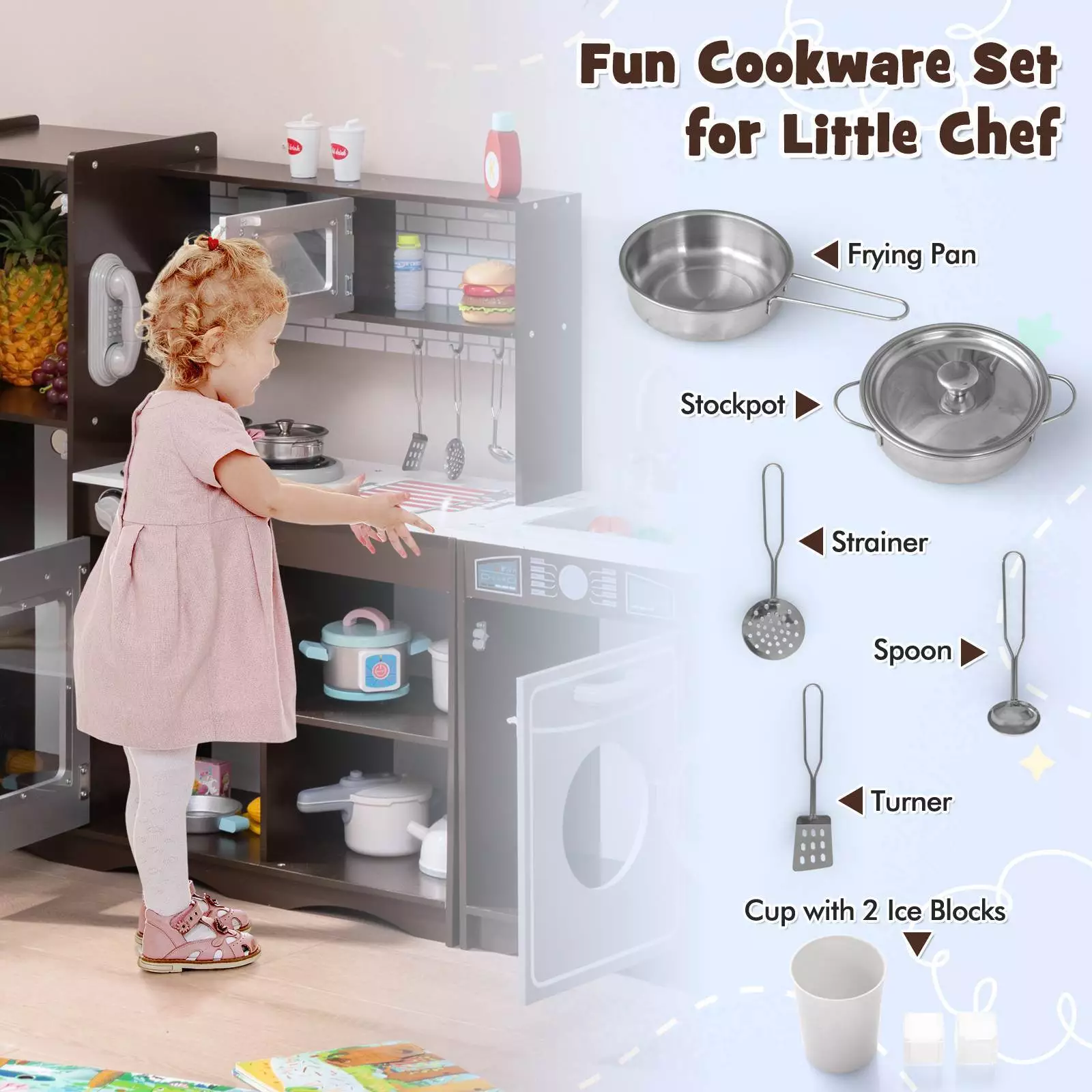 HONEY JOY Kids Kitchen Playset Wooden Corner Play Kitchen Cooking Stove Play Set - Image 7