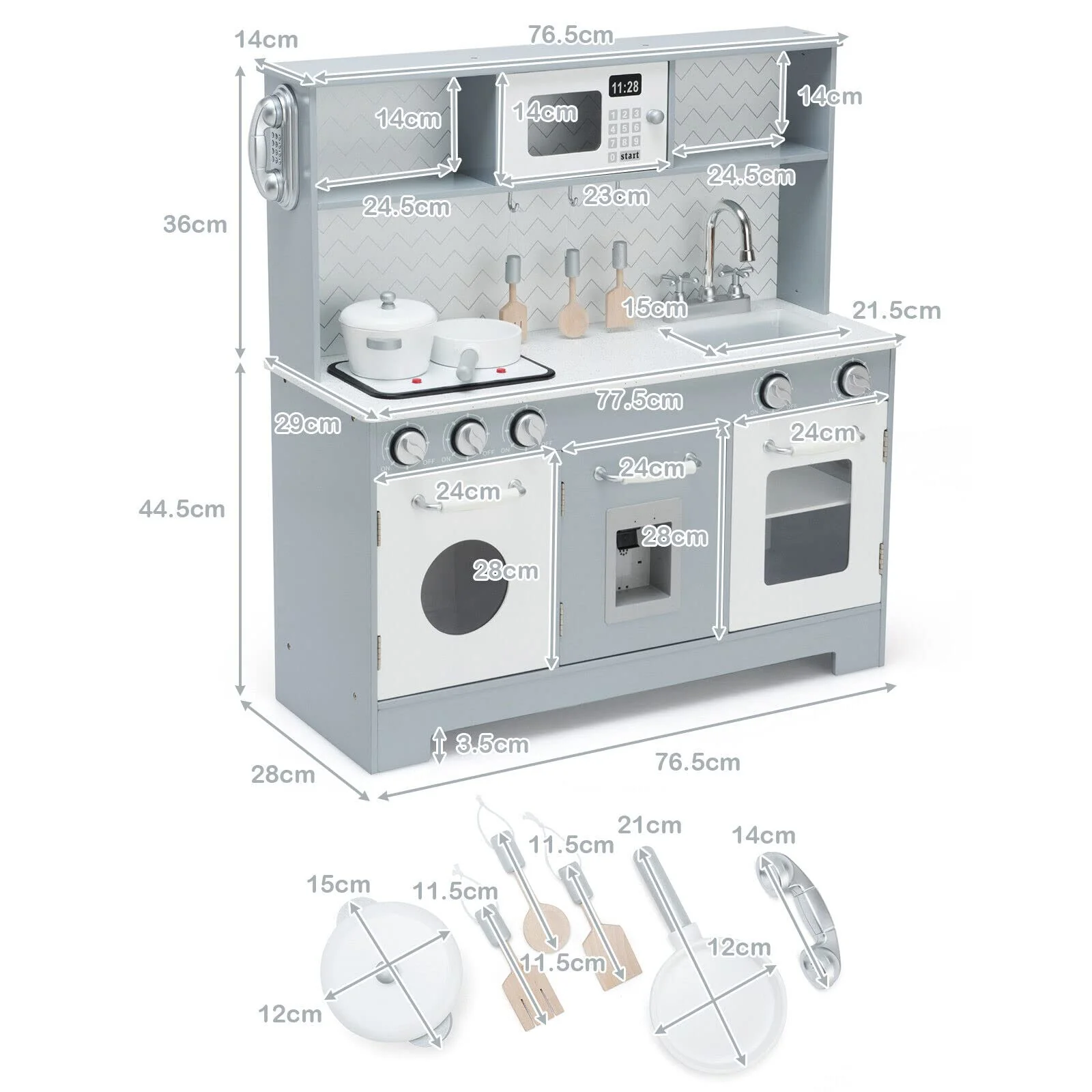 HONEY JOY Kids Kitchen Playset, Wooden Pretend Cooking Playset w/Stove, Fridge, Microwave - Image 3