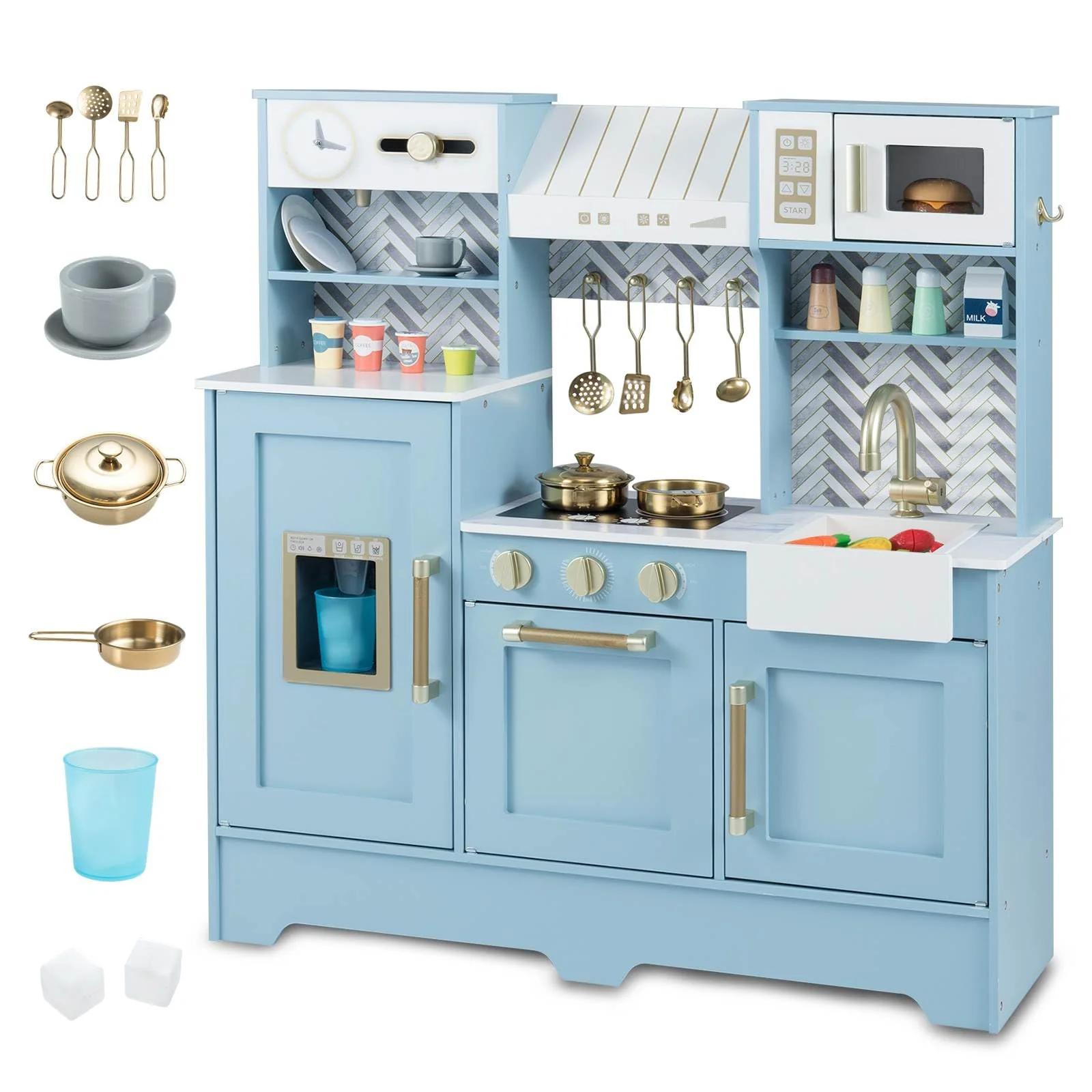 HONEY JOY Kids Kitchen Playset, Wooden Pretend Play Kitchen