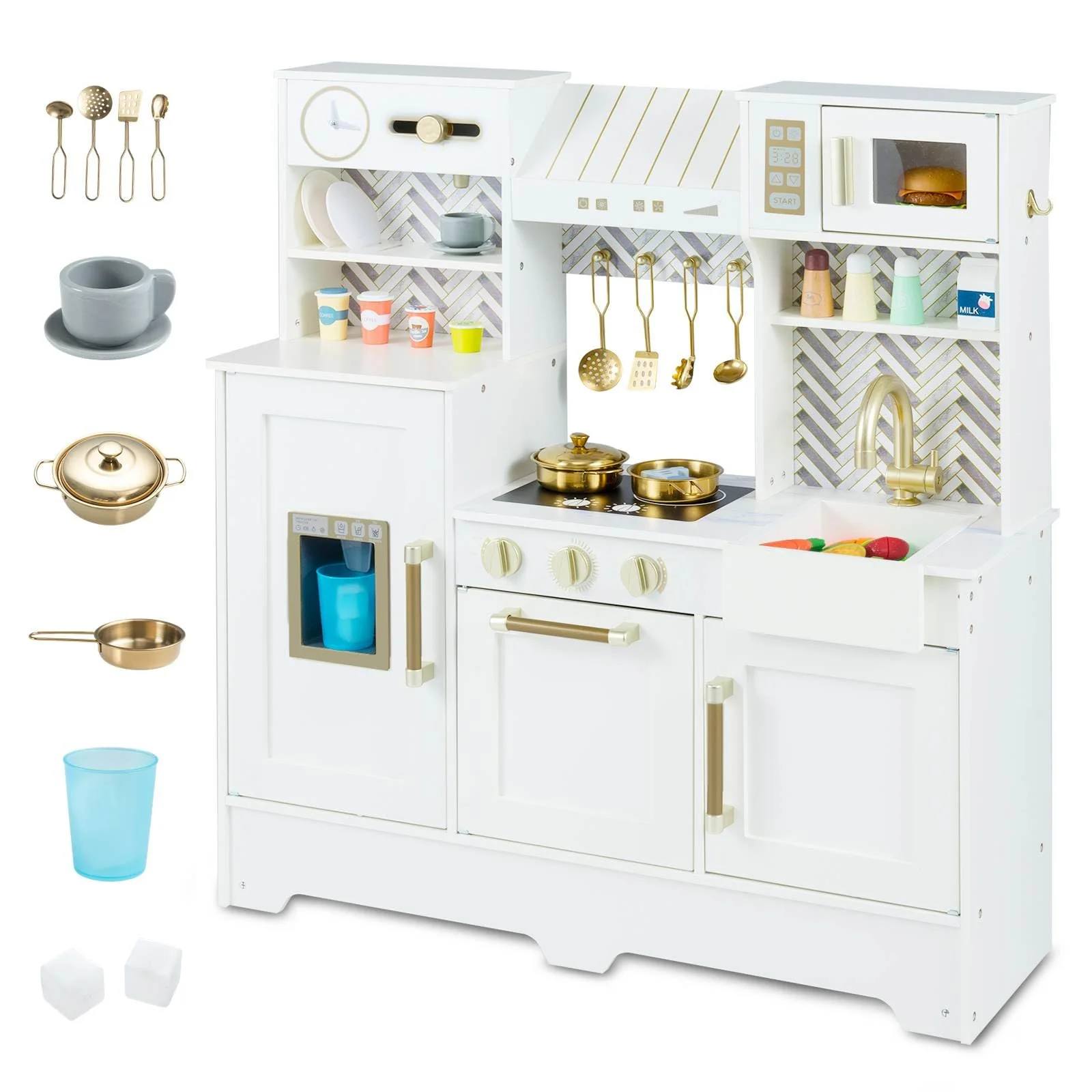 HONEY JOY Kids Kitchen Playset, Wooden Pretend Play Kitchen - Image 10