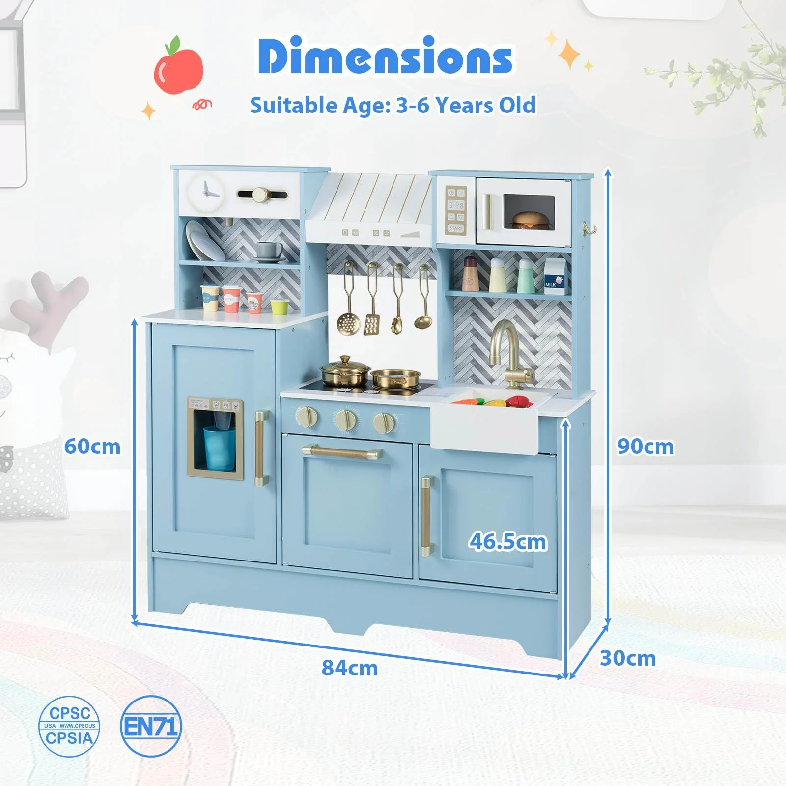 HONEY JOY Kids Kitchen Playset, Wooden Pretend Play Kitchen - Image 3