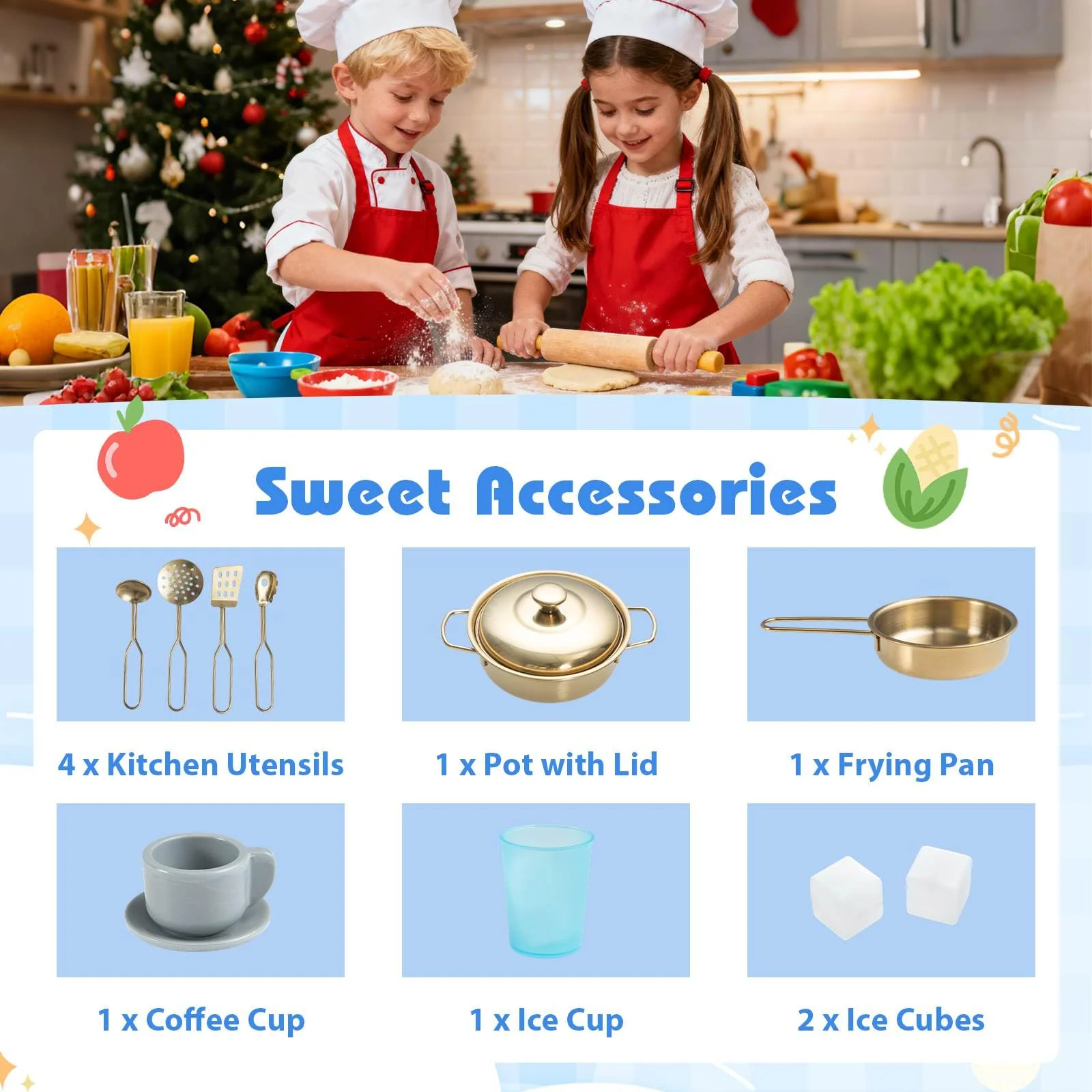HONEY JOY Kids Kitchen Playset, Wooden Pretend Play Kitchen - Image 6