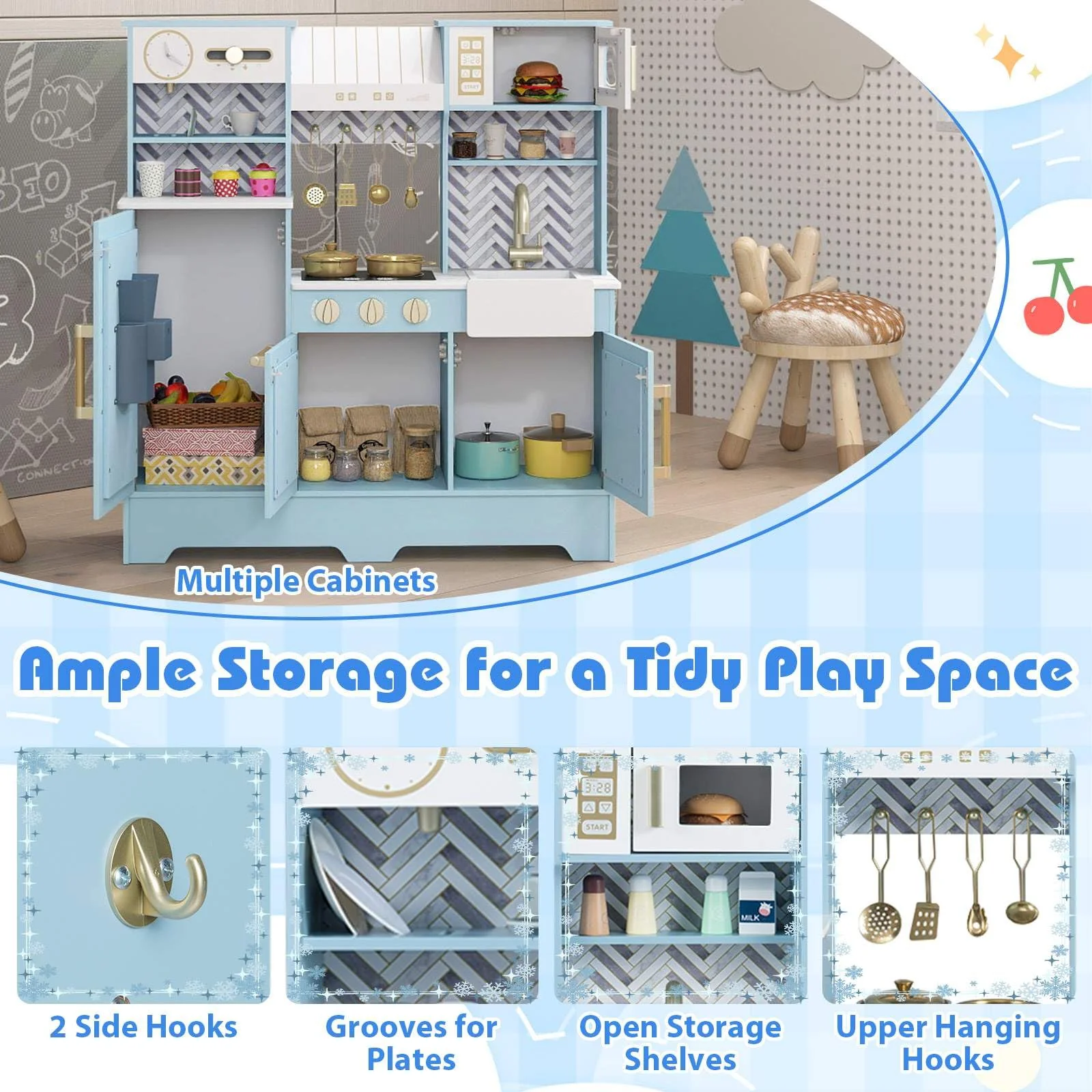 HONEY JOY Kids Kitchen Playset, Wooden Pretend Play Kitchen - Image 7