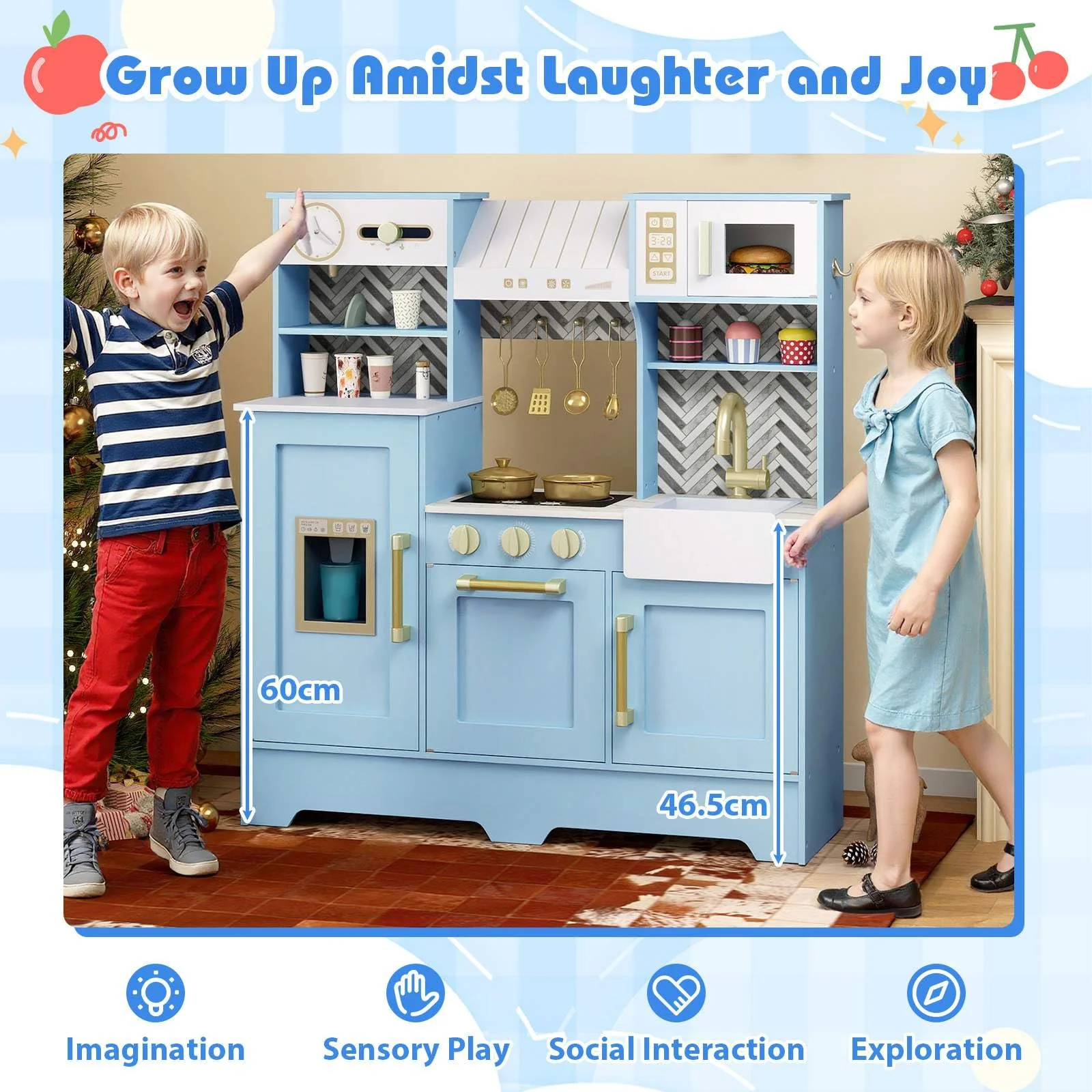 HONEY JOY Kids Kitchen Playset, Wooden Pretend Play Kitchen - Image 9