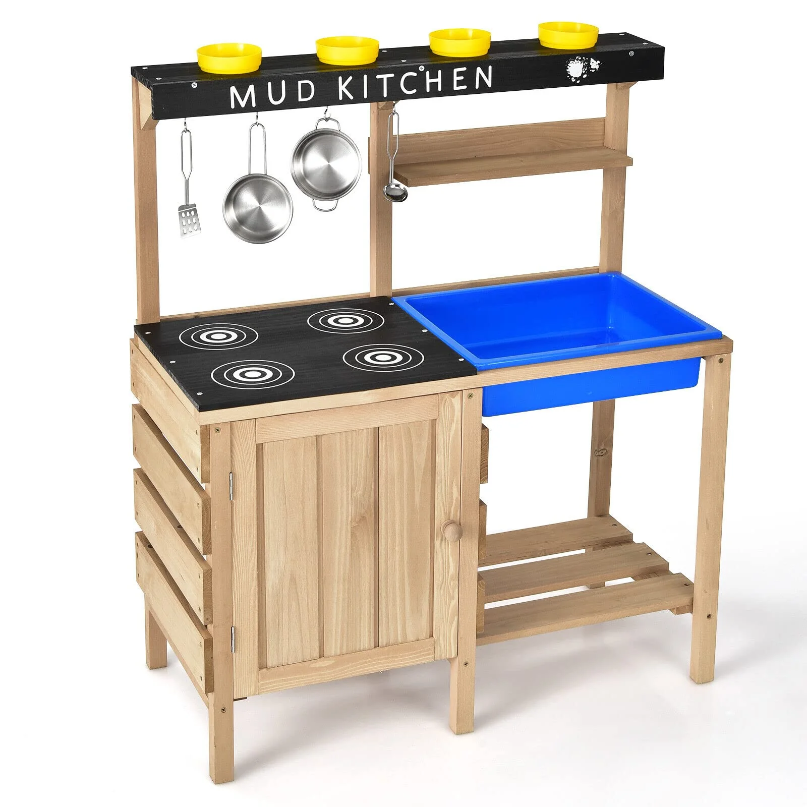 HONEY JOY Kids Kitchen Playset, Wooden Pretend Playset for Children w/Realistic Utensils