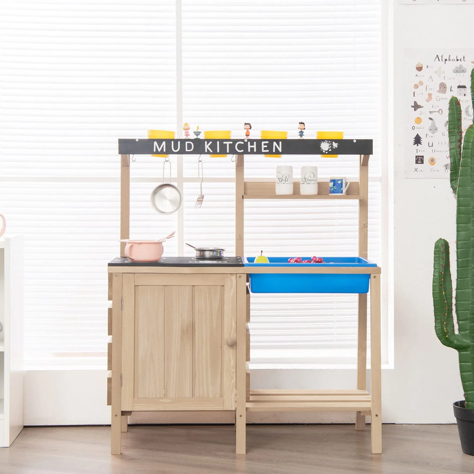 HONEY JOY Kids Kitchen Playset, Wooden Pretend Playset for Children w/Realistic Utensils - Image 3