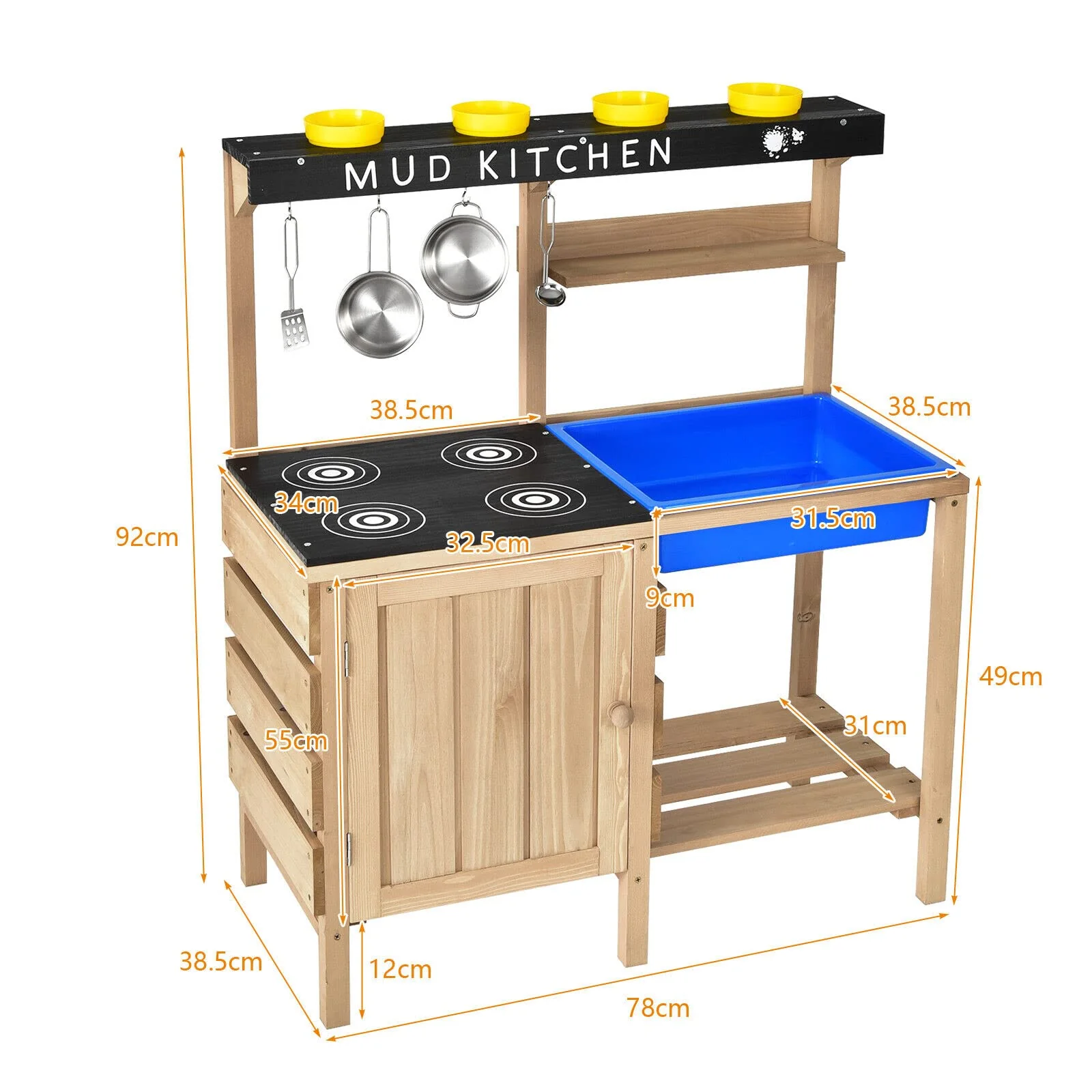HONEY JOY Kids Kitchen Playset, Wooden Pretend Playset for Children w/Realistic Utensils - Image 6