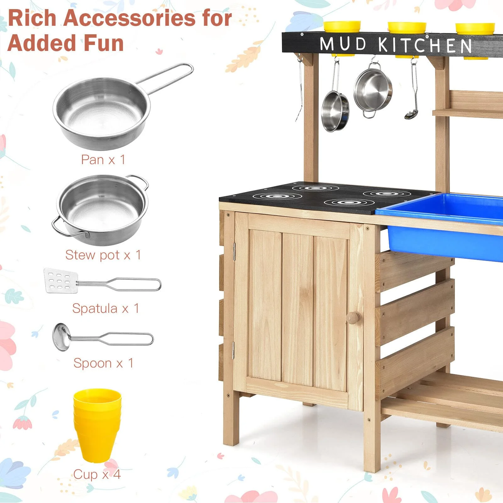 HONEY JOY Kids Kitchen Playset, Wooden Pretend Playset for Children w/Realistic Utensils - Image 8