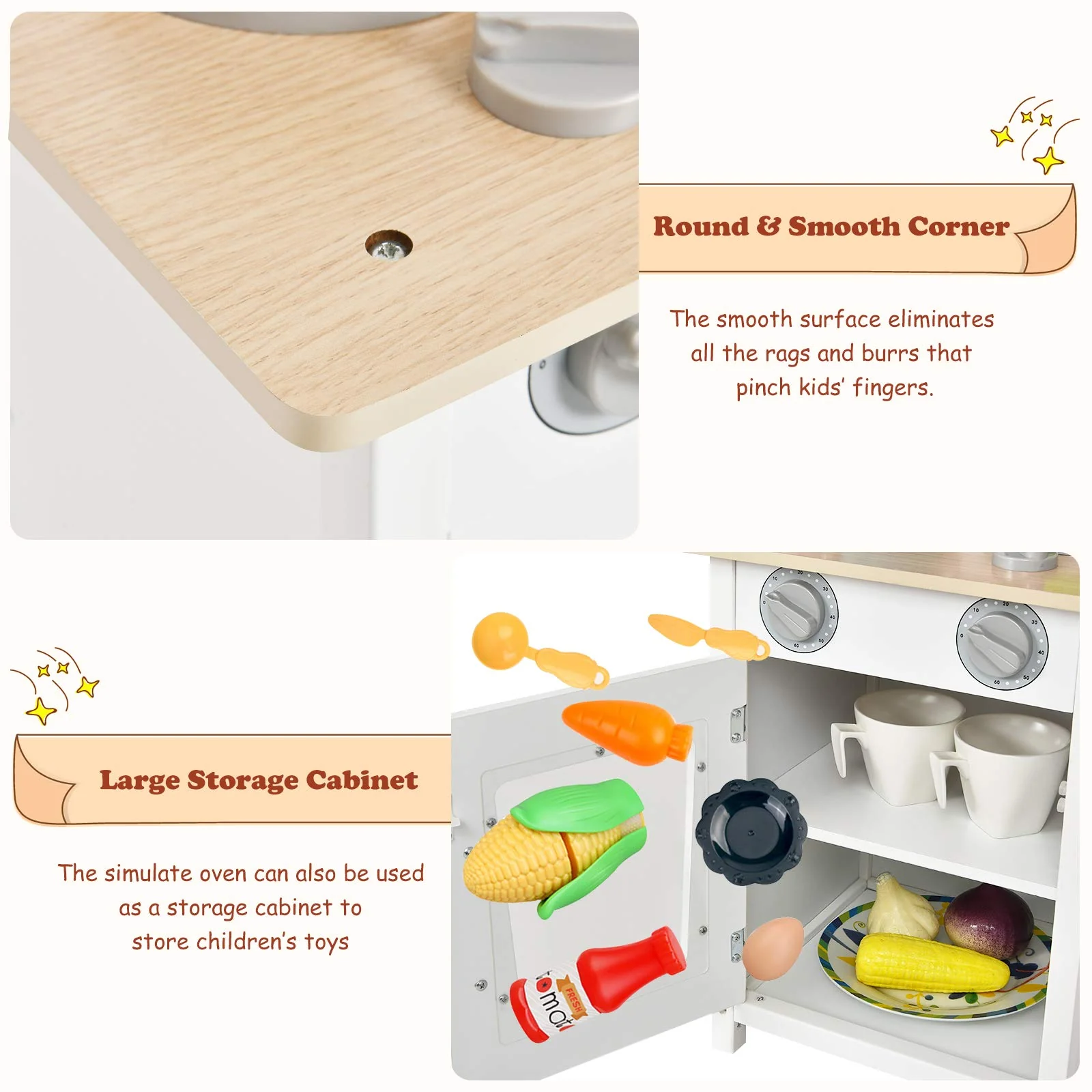 HONEY JOY Kids Kitchen Playset, Wooden Pretend Playset for Toddlers w/Sink, Oven, Microwave, Stove, Pots, Utensils - Image 4