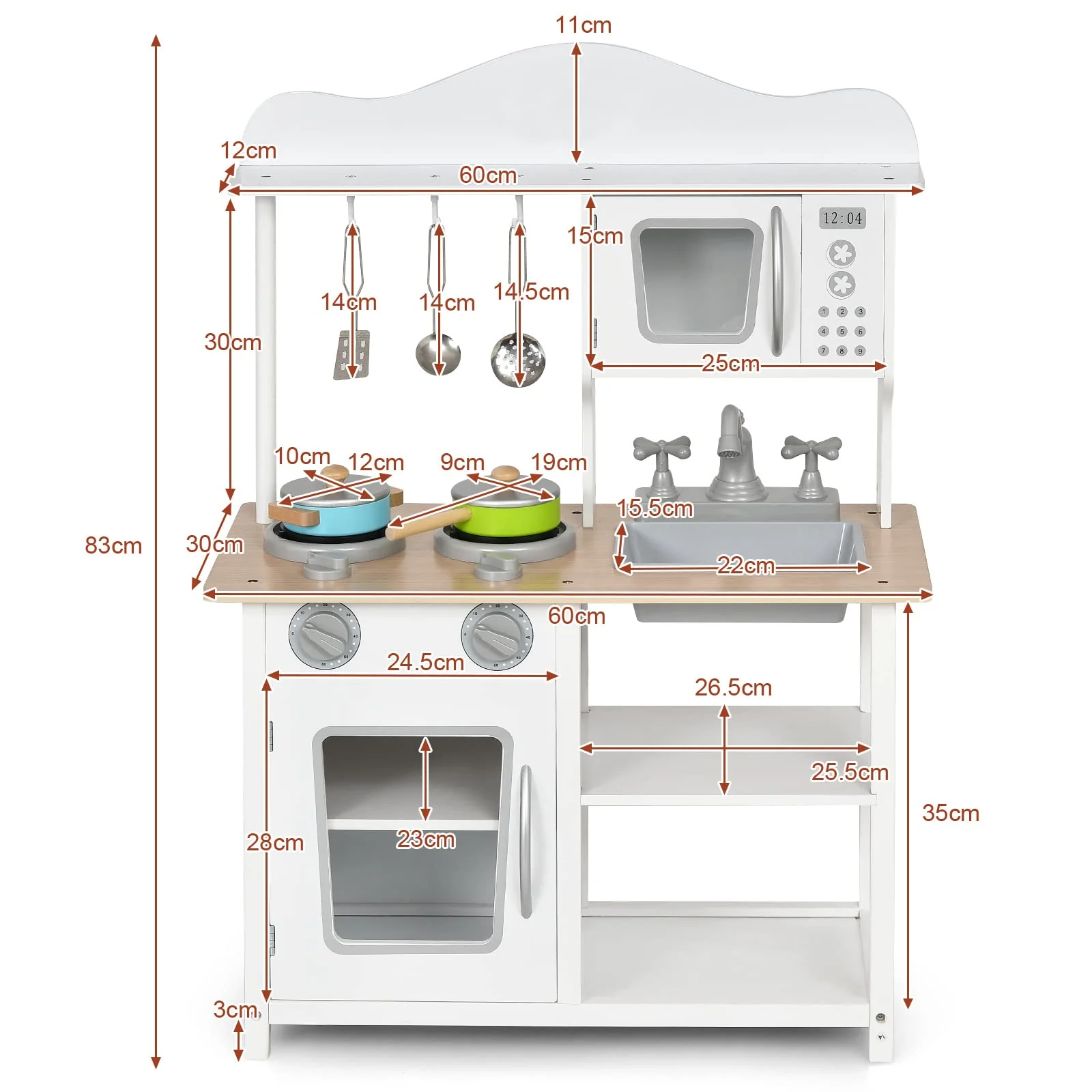HONEY JOY Kids Kitchen Playset, Wooden Pretend Playset for Toddlers w/Sink, Oven, Microwave, Stove, Pots, Utensils - Image 7
