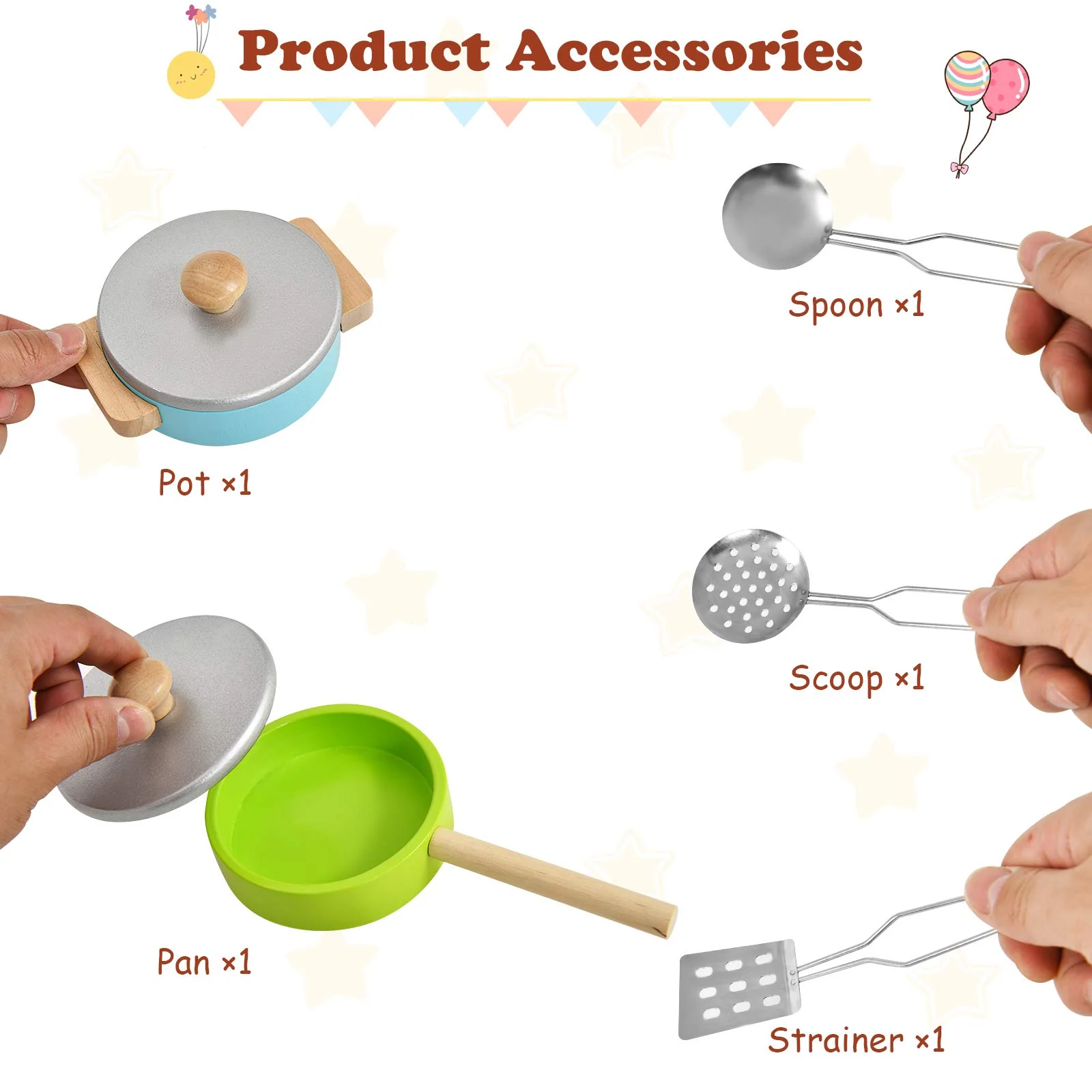 HONEY JOY Kids Kitchen Playset, Wooden Pretend Playset for Toddlers w/Sink, Oven, Microwave, Stove, Pots, Utensils - Image 8