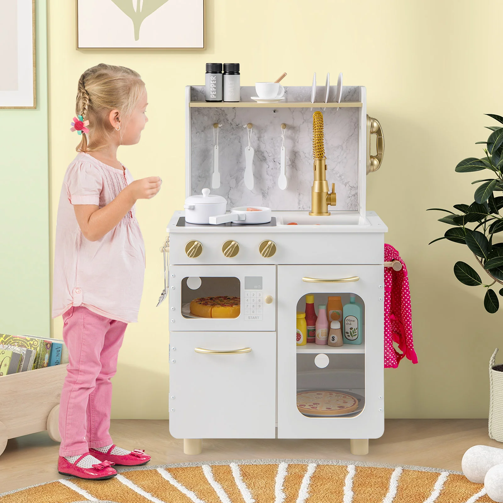 HONEY JOY Kids Kitchen Set, Pretend Play Kitchen w/Stoves, Faucet - Image 2