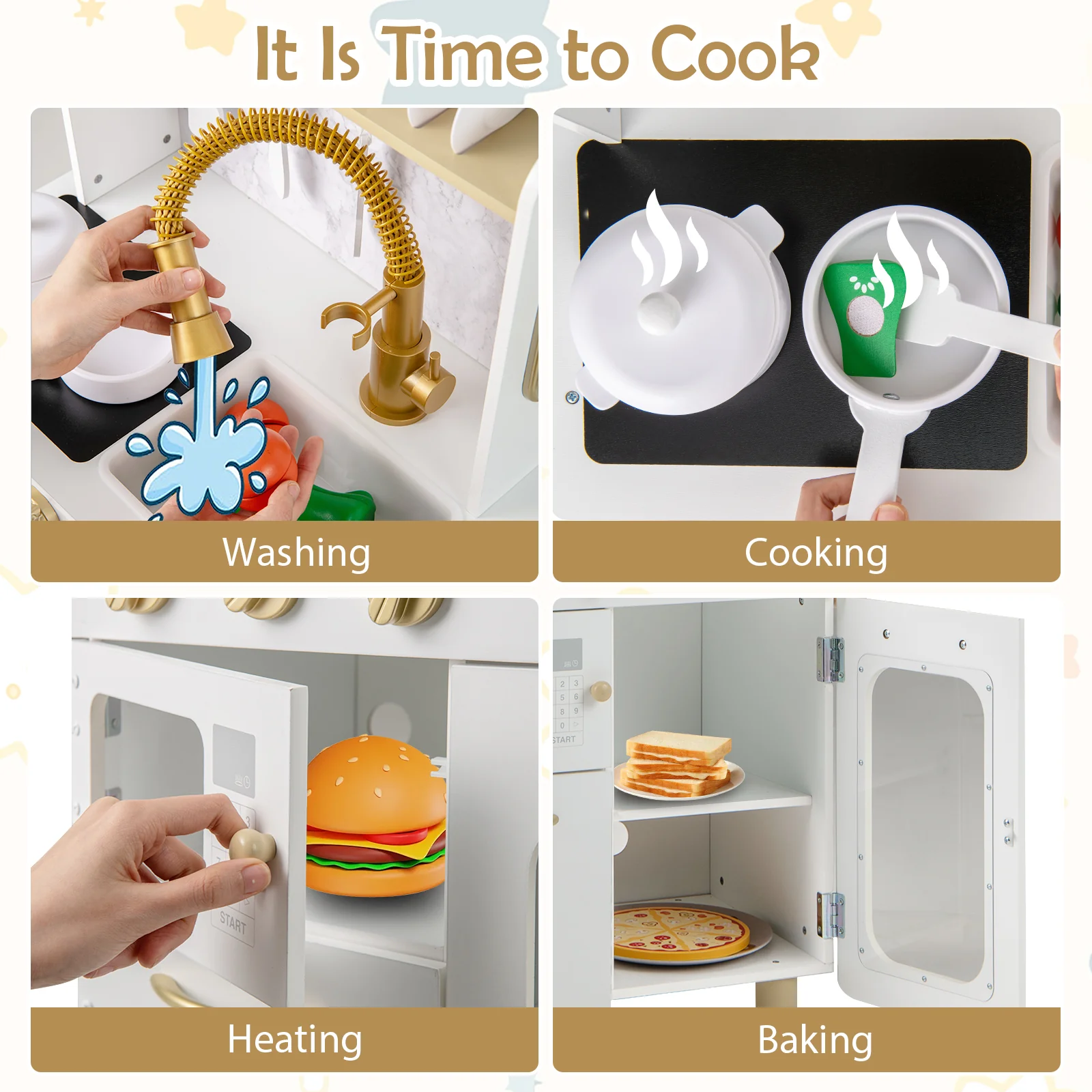 HONEY JOY Kids Kitchen Set, Pretend Play Kitchen w/Stoves, Faucet - Image 3
