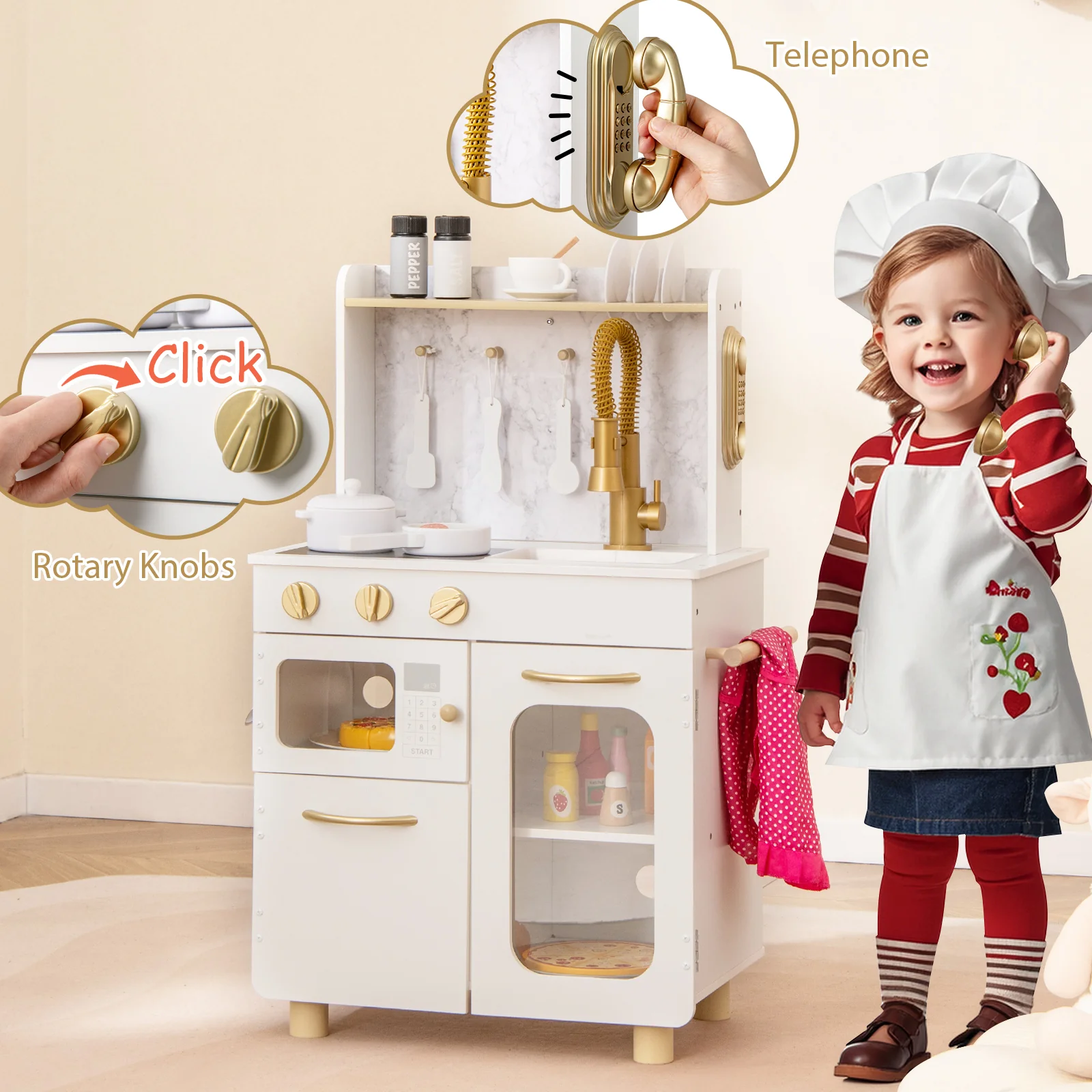 HONEY JOY Kids Kitchen Set, Pretend Play Kitchen w/Stoves, Faucet - Image 4