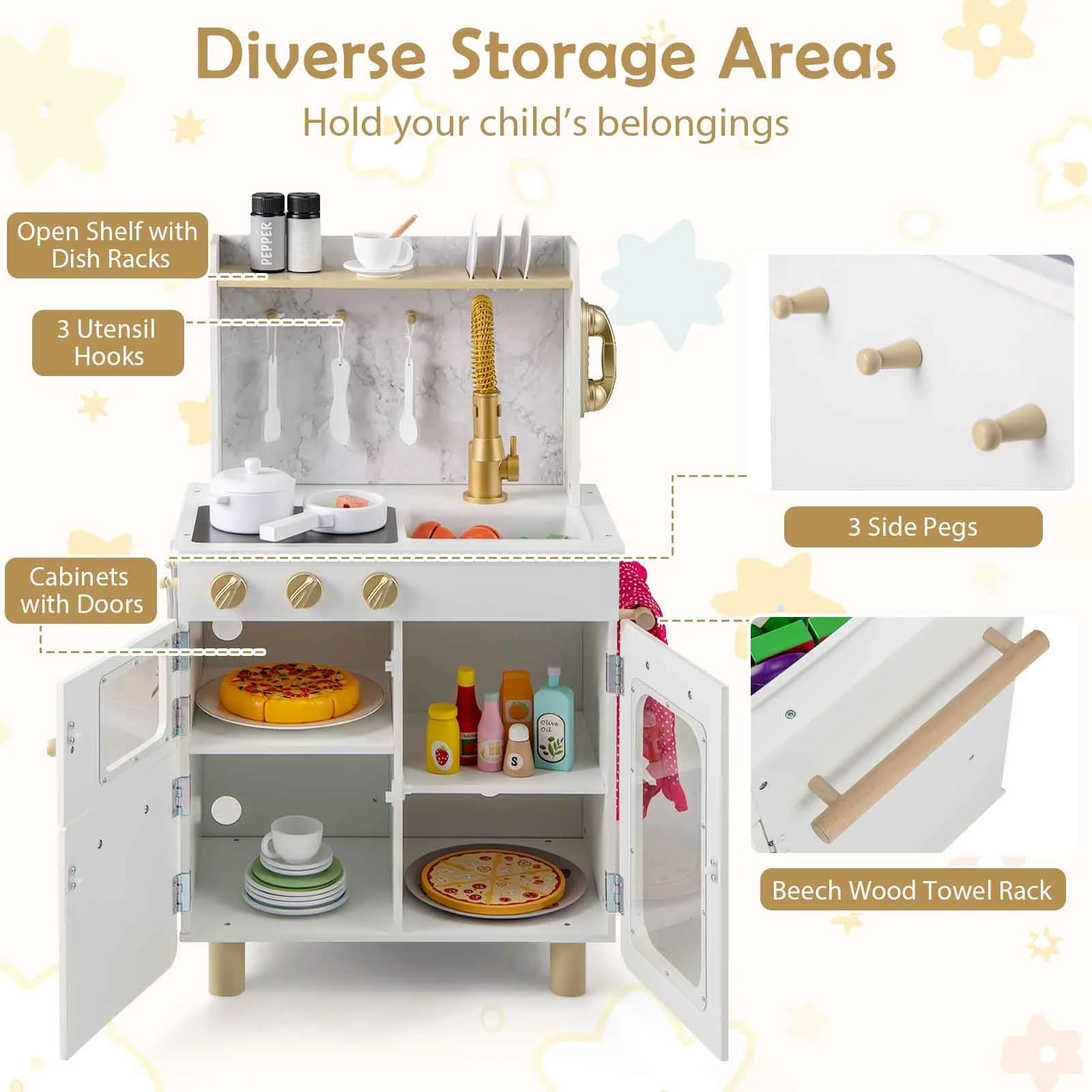 HONEY JOY Kids Kitchen Set, Pretend Play Kitchen w/Stoves, Faucet - Image 5