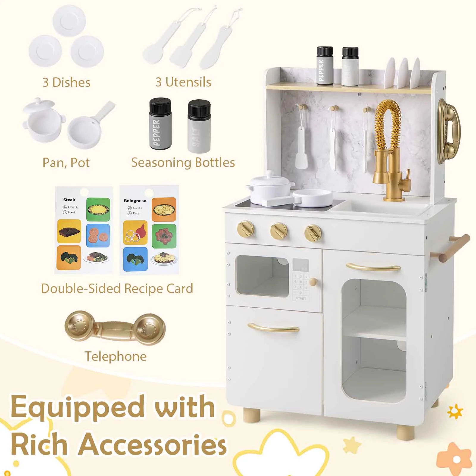 HONEY JOY Kids Kitchen Set, Pretend Play Kitchen w/Stoves, Faucet - Image 6