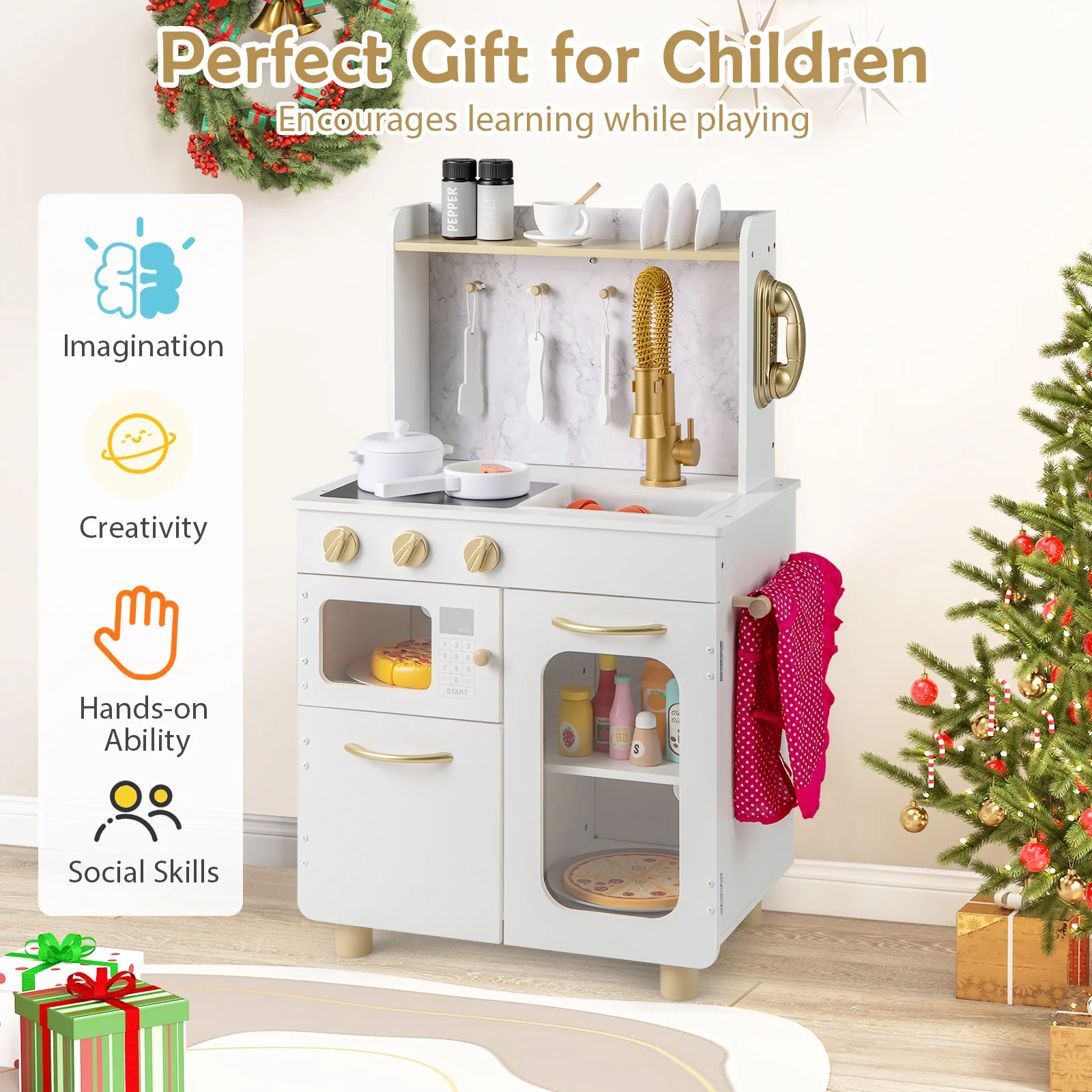 HONEY JOY Kids Kitchen Set, Pretend Play Kitchen w/Stoves, Faucet - Image 7