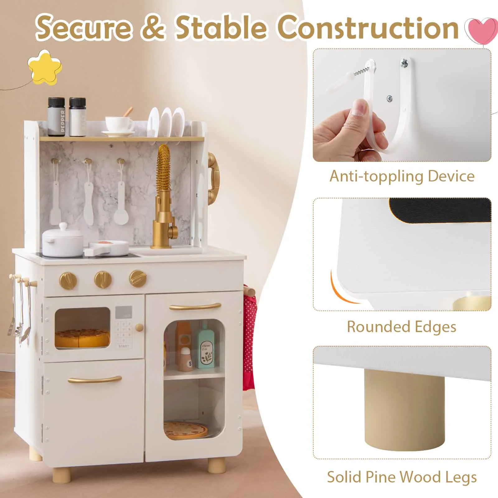 HONEY JOY Kids Kitchen Set, Pretend Play Kitchen w/Stoves, Faucet - Image 8